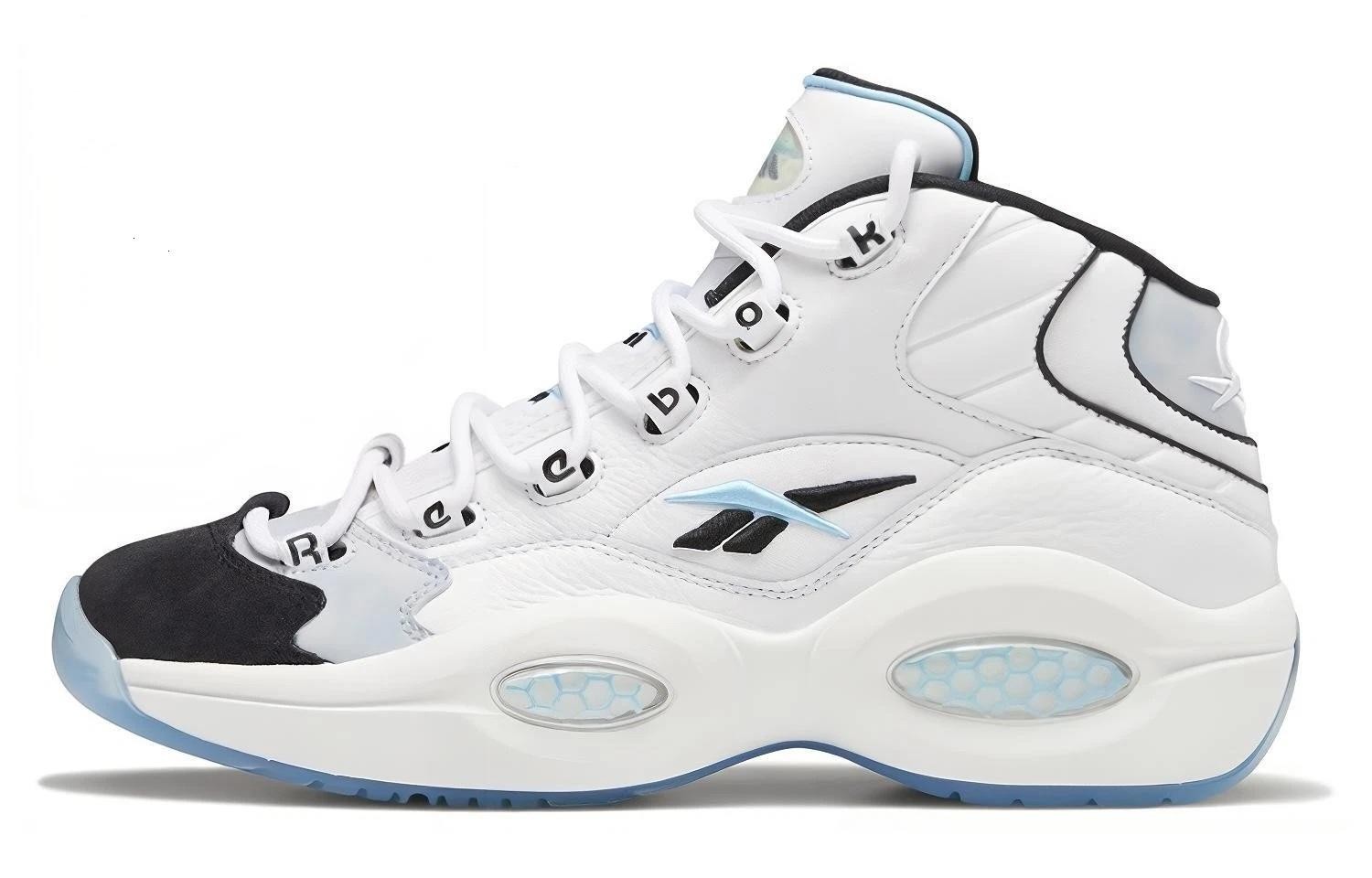 Reebok Men’s Question Mid Double Toe Basketball Shoes White Black Blue Size 12
