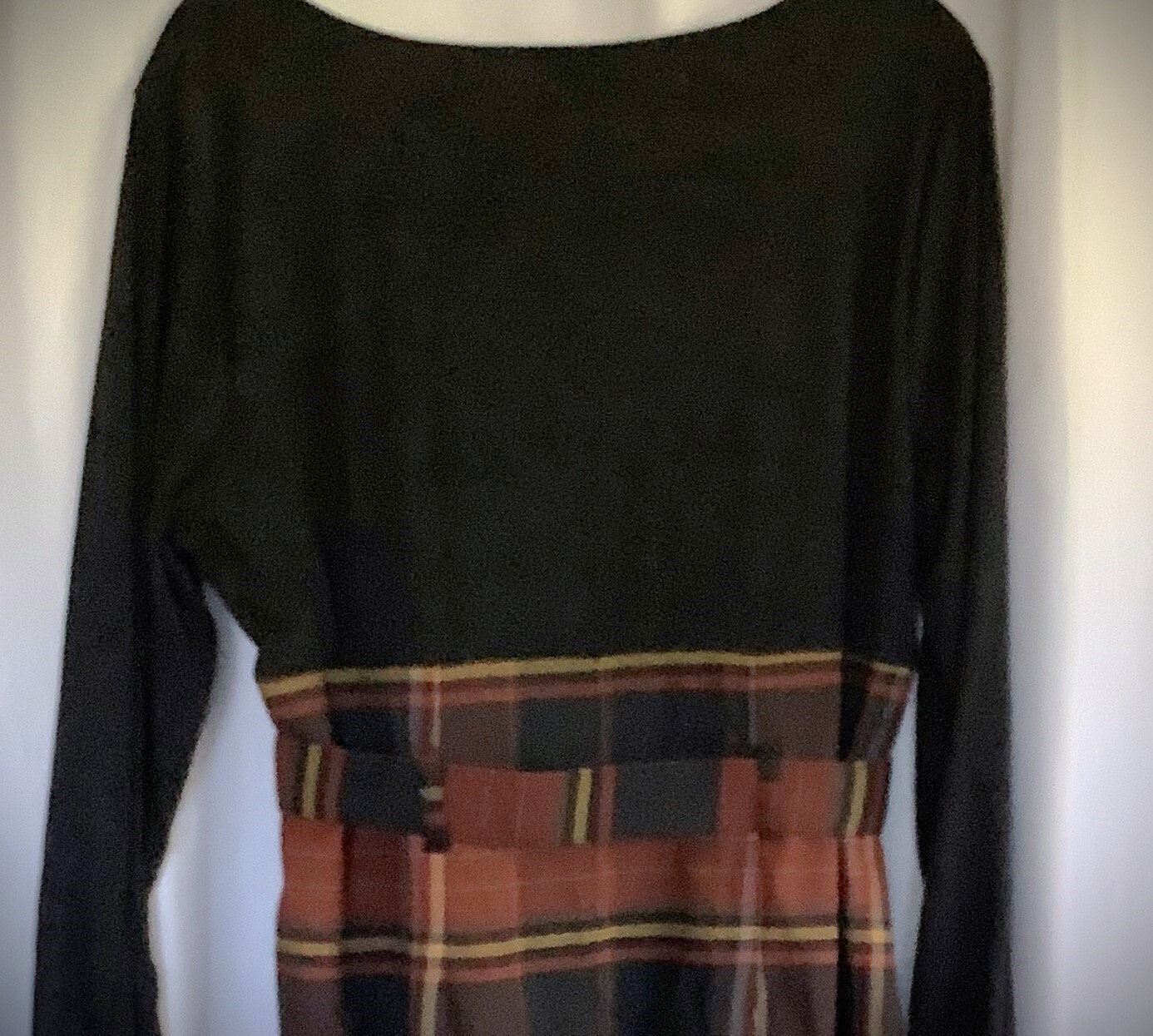 Monroe & Main Belted Midi Dress Vtg Size 18W Plaid Black Brown Yellow USA-Made