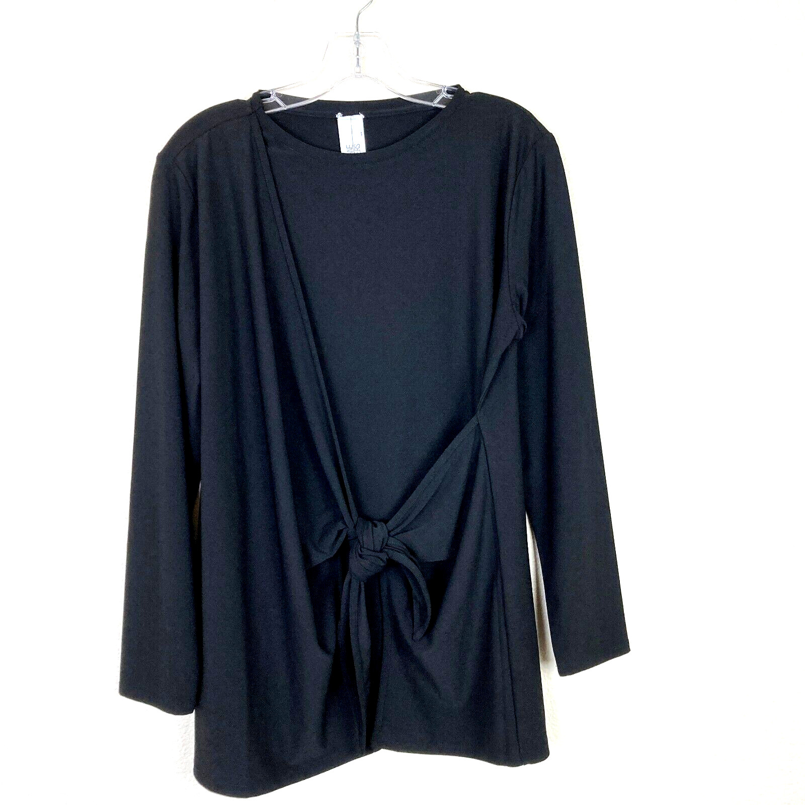 Marla Wynne Layers Luxe Faux Wrap Top Women’s Size M Black Stretch Tie Front