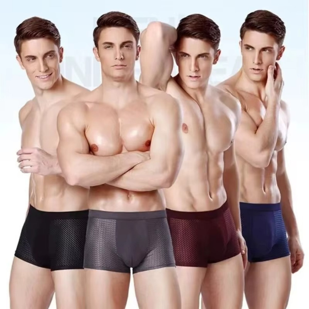 4PCS Men’s Ice Silk Underwear Breathable Boxer Shorts Seamless Satin Soft Briefs