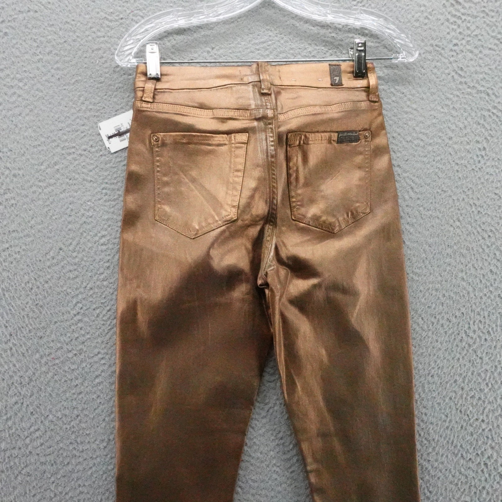 7 For All Mankind Womens Metallic Bronze Coated Skinny Jeans Size 26 NEW