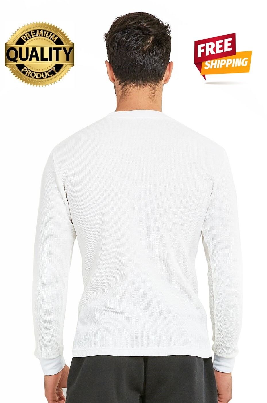 Thermal Shirt COTTON Warm Medium Weight Long Sleeve Crew Neck Waffle Men’s