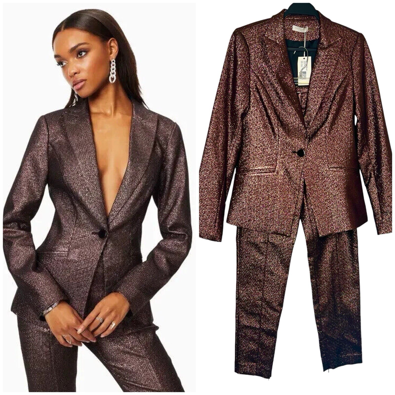 Ramy Brook Warren Blazer Kody Pant metallic suit set size 4