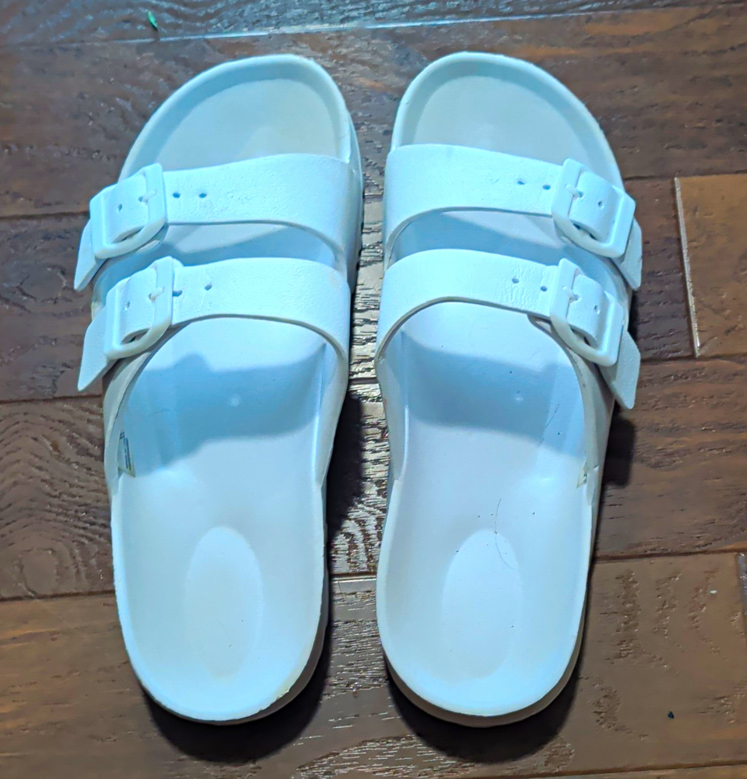 White Double Buckle Adjustable Slide Sandals Unisex Adults US 10 Synthetic