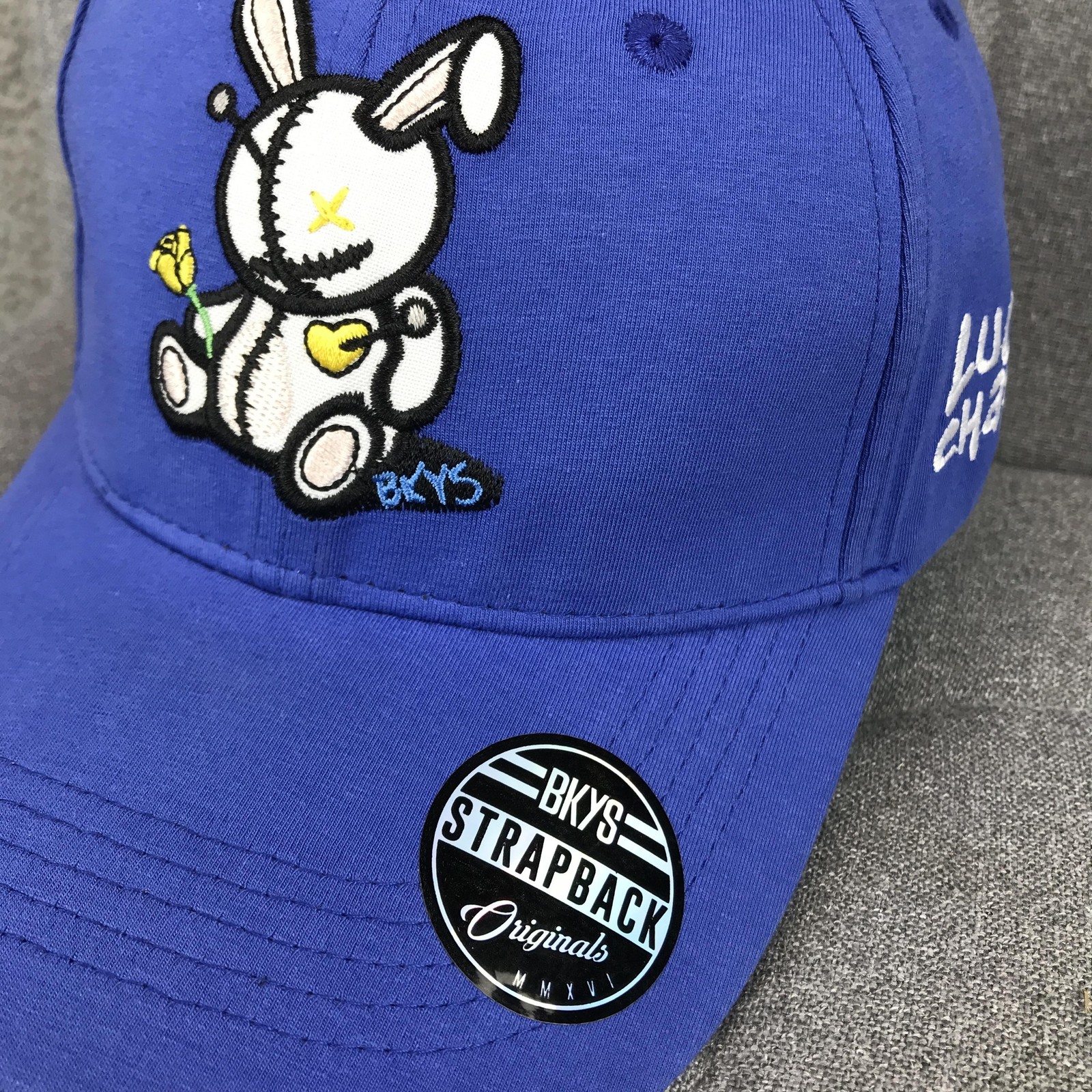 BKYS Lucky Charm Hat Cap Strap Back One Size Blue Mens Bunny Logo Baseball