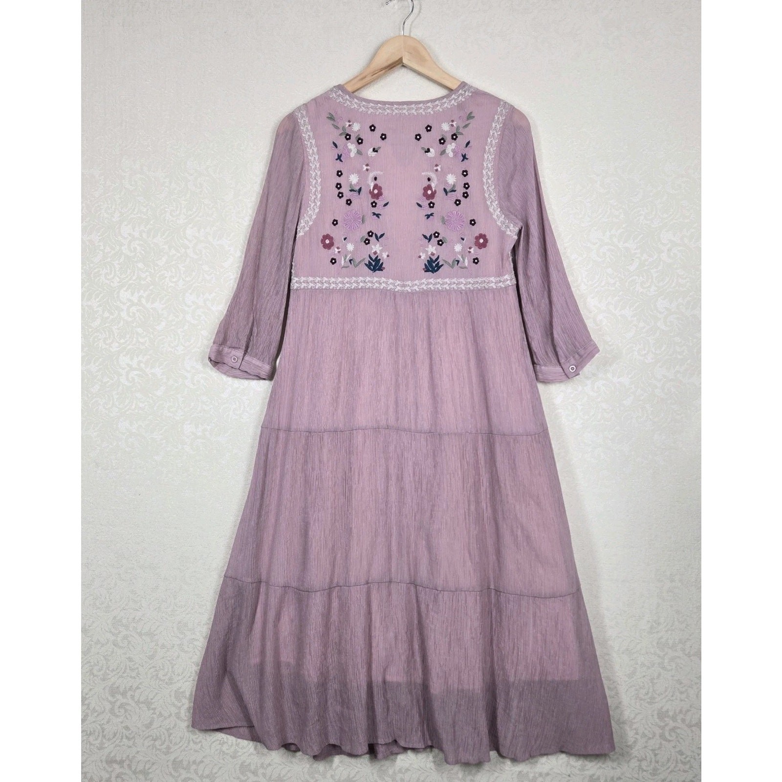 Orange Creek Embroidered Midi Dress XS/S Pink Boho Cottage Romantic Feminine
