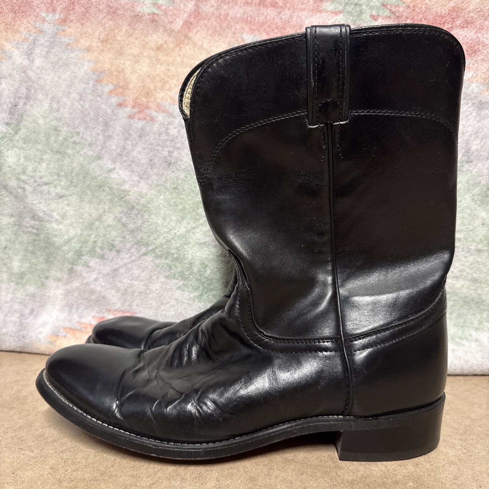 Laredo Boots Men’s 7902 Saddle Collection Roper Cowhide Black Leather 11 D (USA)