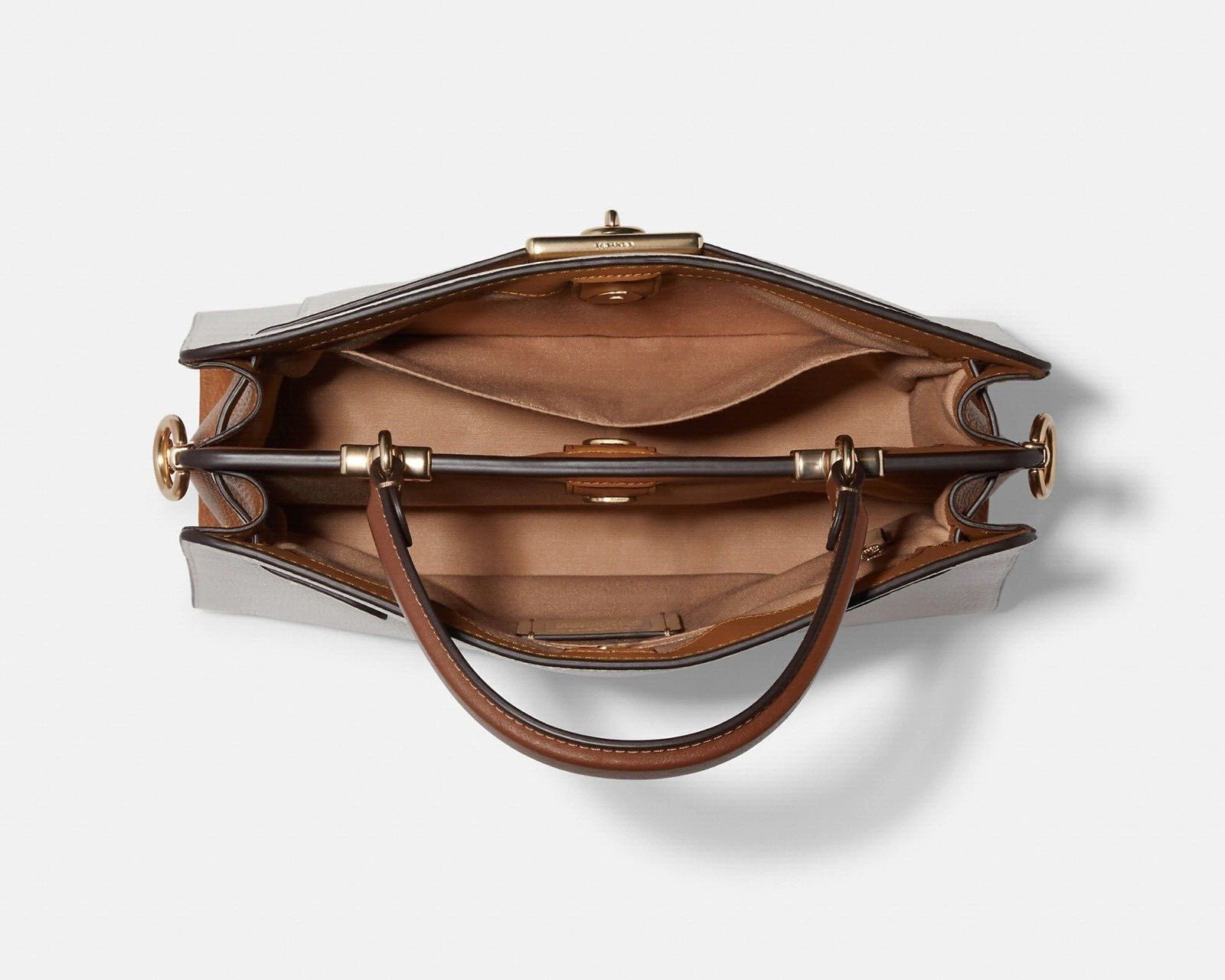 Coach Lane Carryall In Colorblock Chalk White and Tan Leather Shoulder Bag