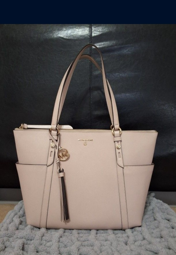 Michael Kors Soft Pink Zip Tote w/ Tassel Charm, Gold Hardware, Pockets