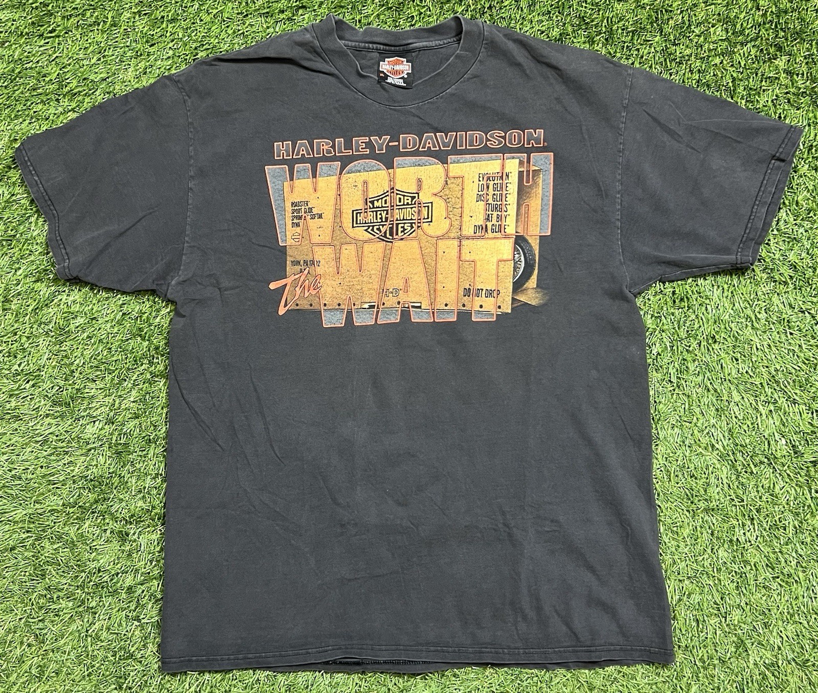 Harley Davidson Worth The Wait T-Shirt Men’s XL Faded Black USA Vintage 90s