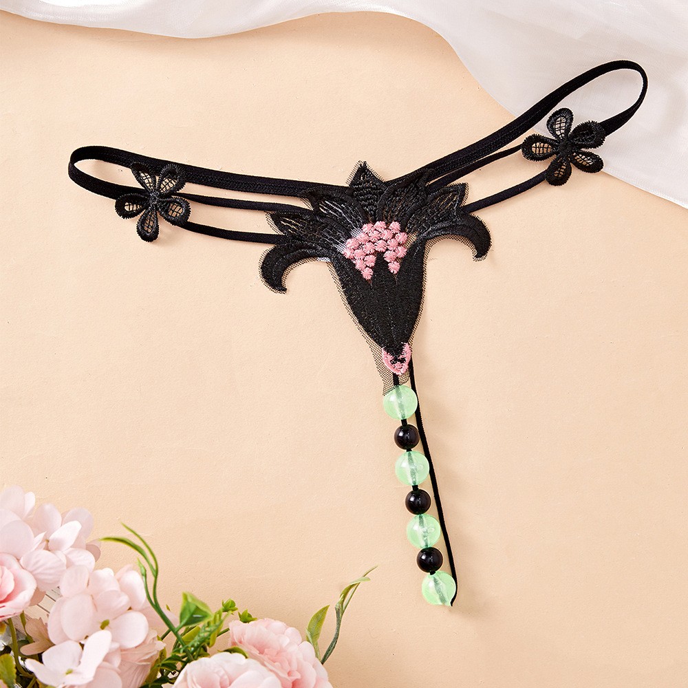 Women Sexy Panties Sheer Thong Luminescent Beads Comfortable G-string Underwear