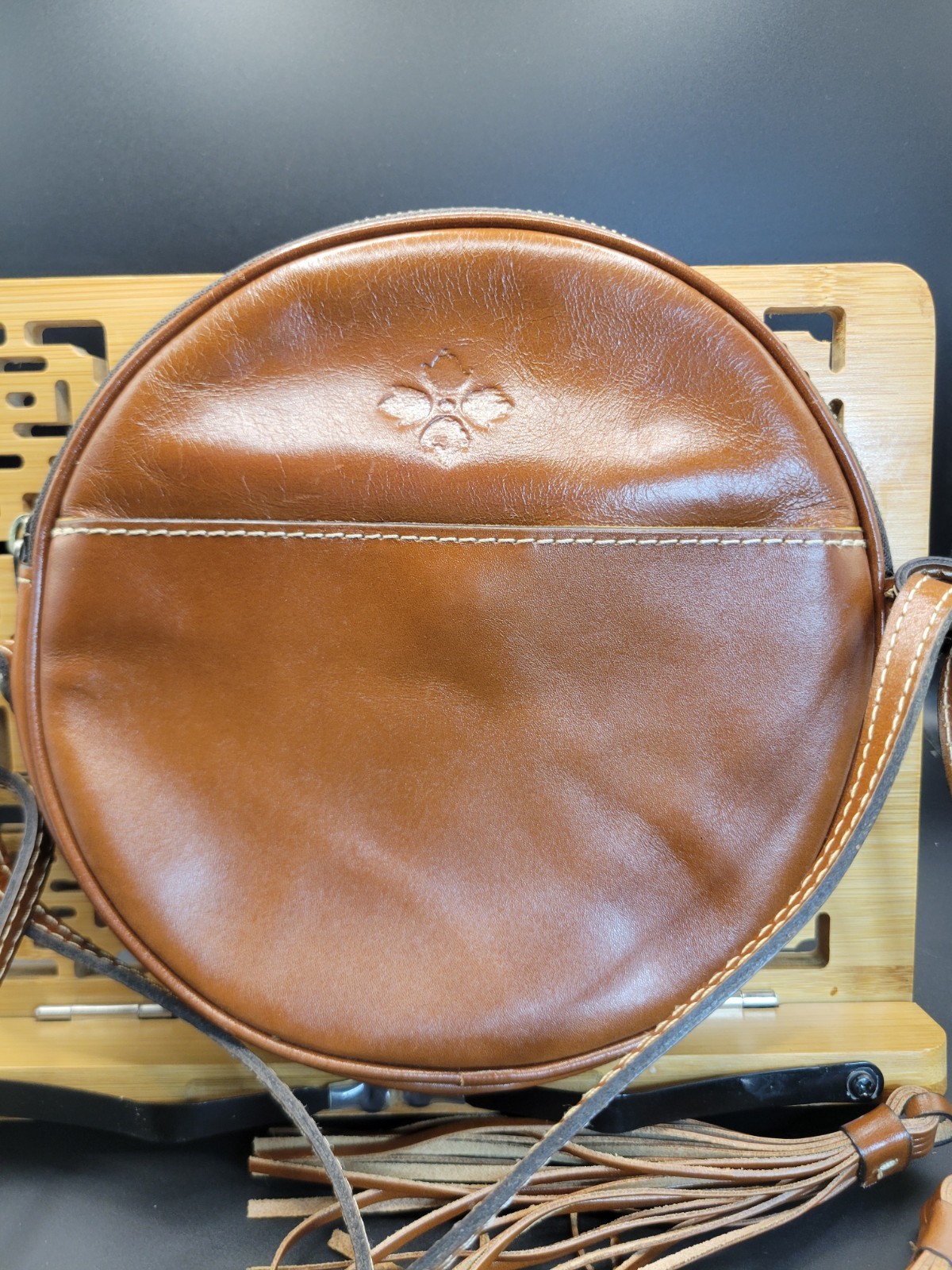 Patricia Nash Tooled Scafati Small Round Leather Crossbody Bag Purse