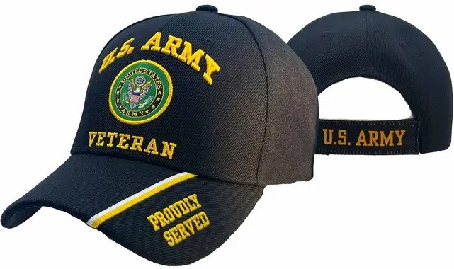 U.S. ARMY VETERAN LOGO EMBLEM PROUDLY SERVED BLACK EMBROIDERED HAT CAP