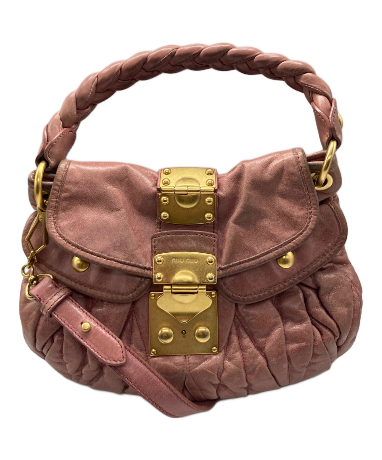 MIUMIU Handbag 2 Way Top Handle Shoulder Strap Pink Gold Lock Authentic
