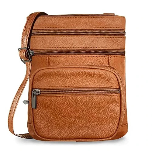 Genuine Leather Cross Body Bags Purse for Women, Purses Women’s Light Brown