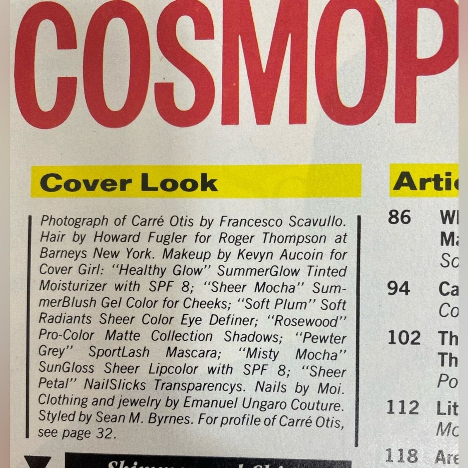 Emanuel Ungaro Couture Vintage Blouse Carre Otis Cosmopolitan 1989 Cover Photo