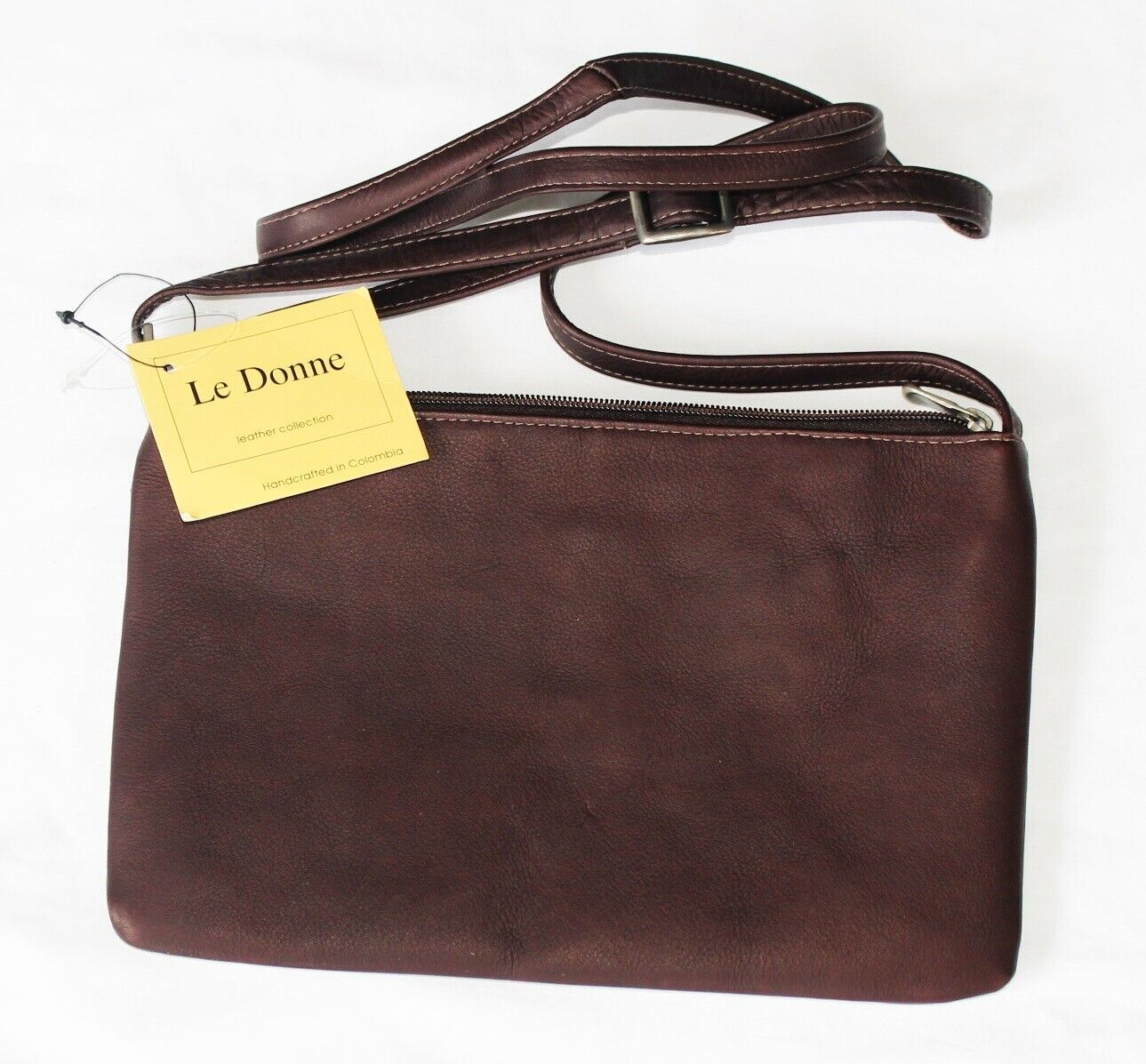 $180 NEW Le Donne Leather CAFE BROWN Purse Crossbody Zipper Snap Pocket NWT