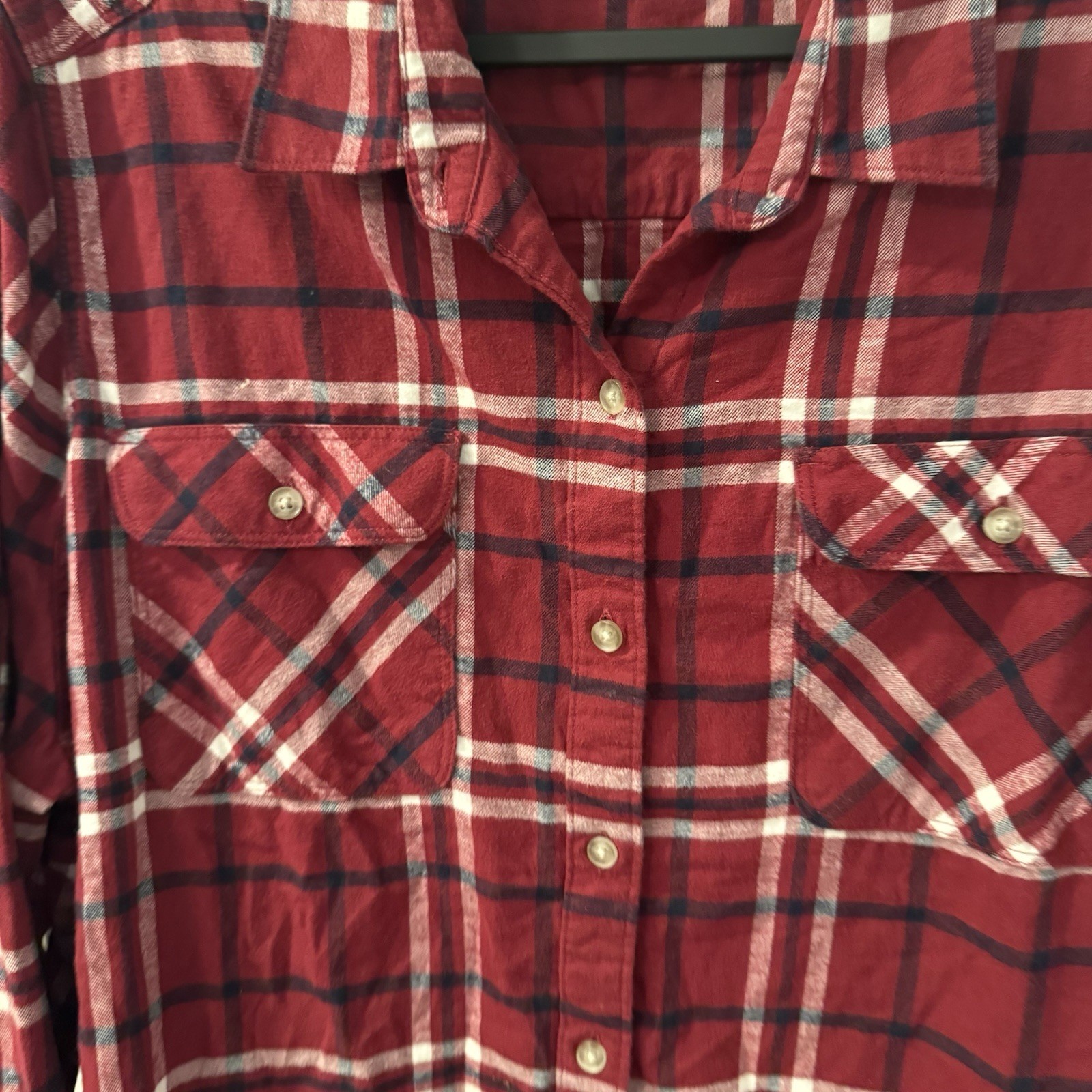 Eddie Bauer Women’s 2X Plaid Flannel Shirt Red Black Button Up Long Sleeve Plus