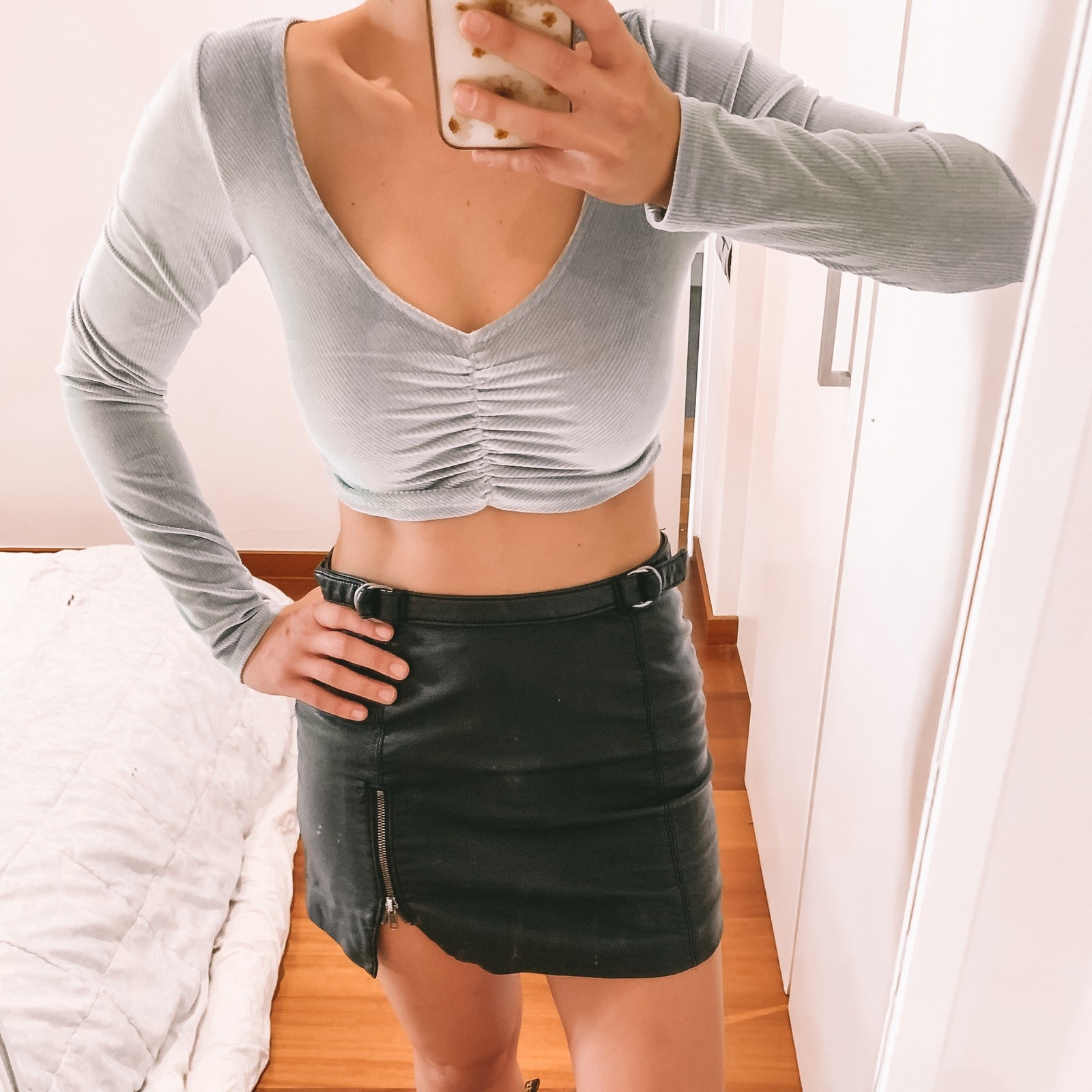 Urban Outfitters Paradox Ruched Cropped Top Blue Medium NWT