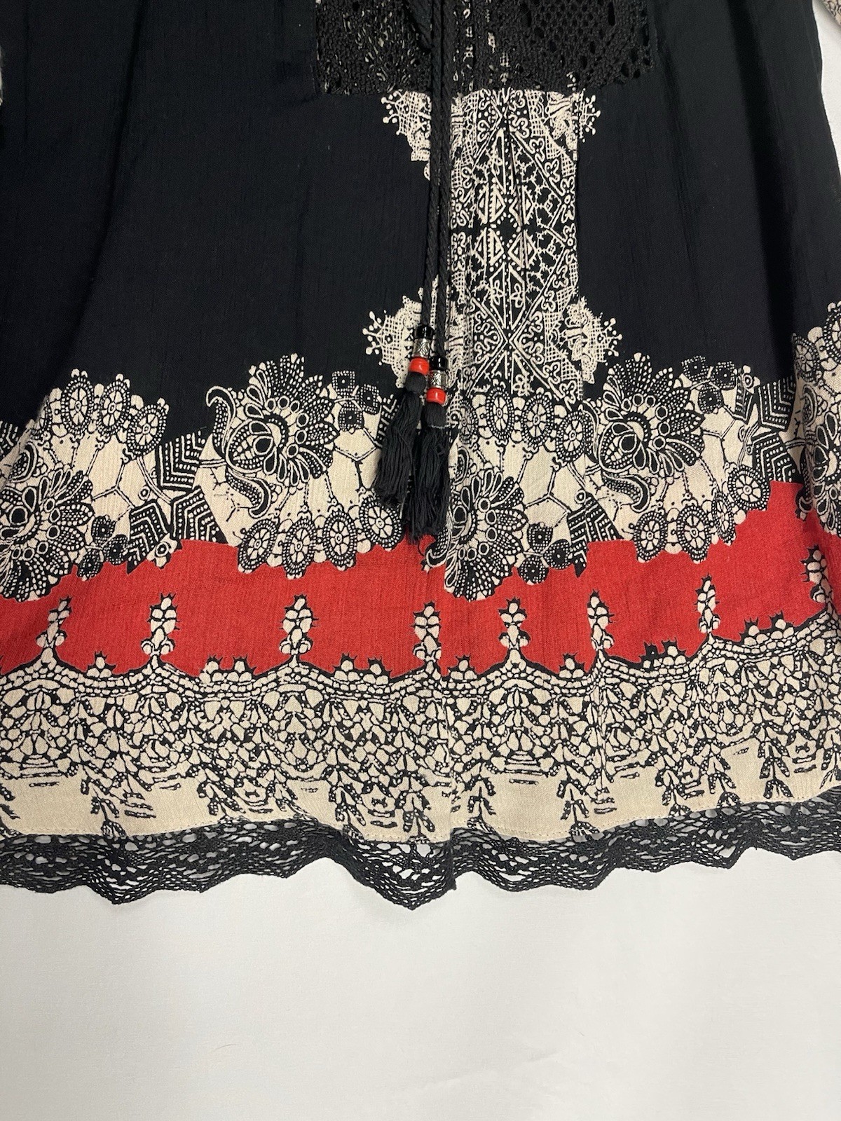 Angie Cold Shoulder Crochet Tassel Bell Sleeve Top Hippie Boho Size M Paisley
