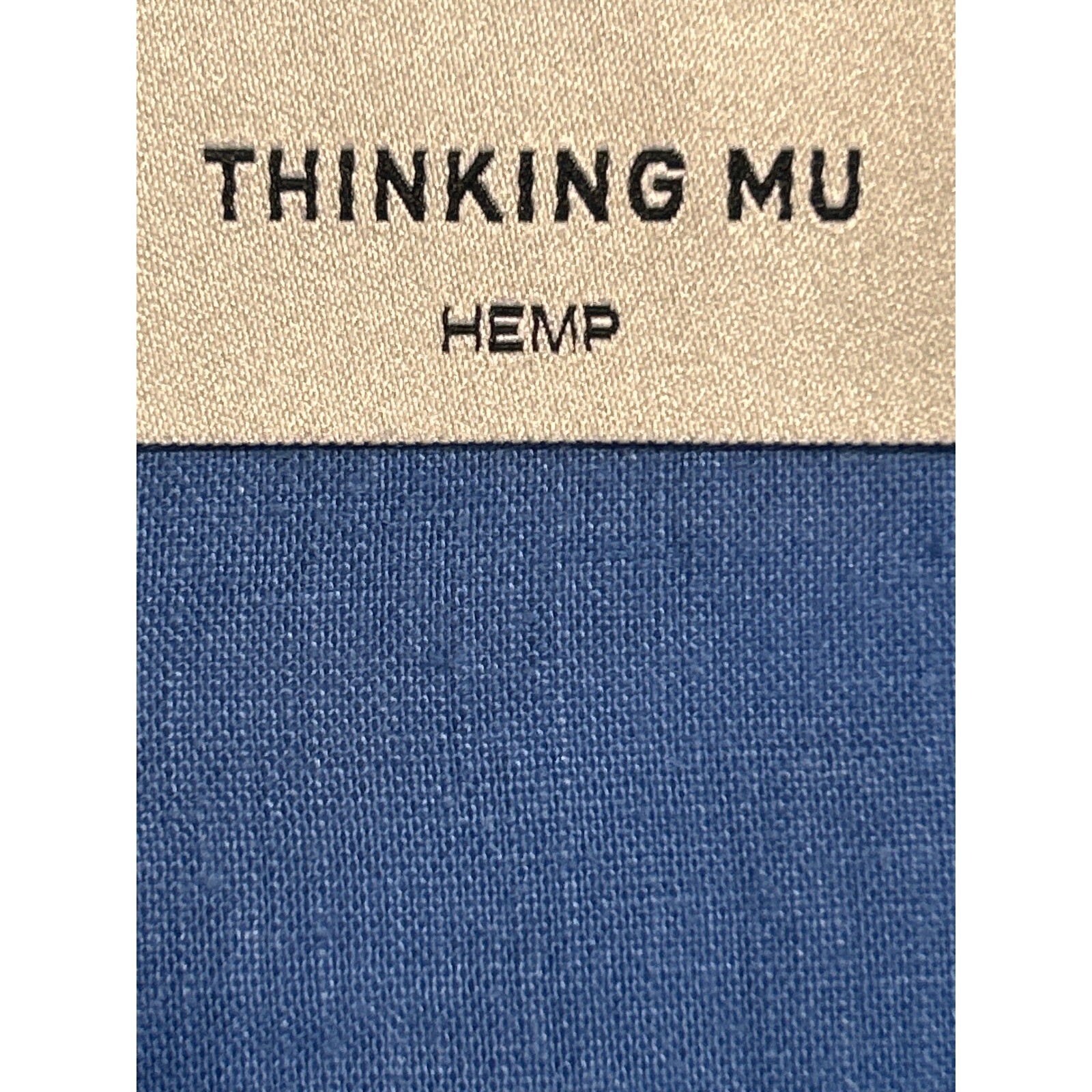 Thinking Mu Hemp Blue V-Neck Button Down Short Sleeve Blouse Size L Retail: $189