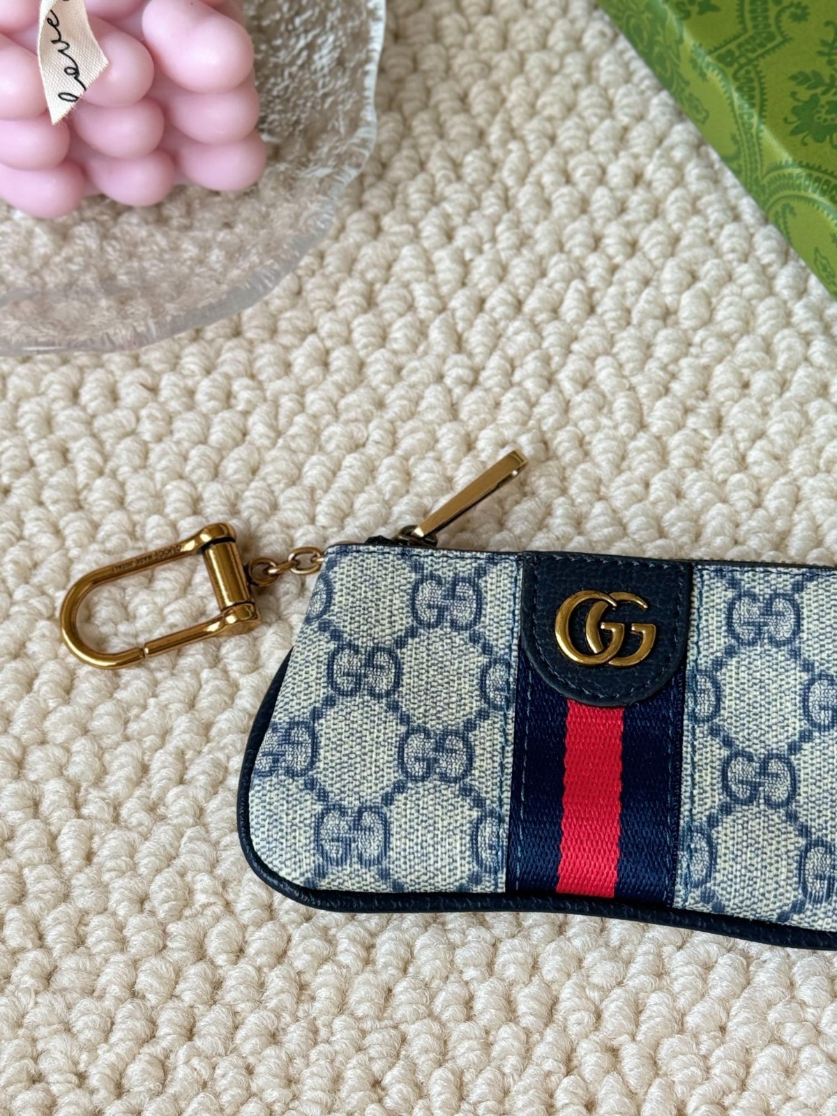 GG Blue Supreme Canvas Web Ophidia Key Pouch