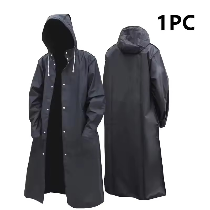 Adult Black Long Raincoat Hooded Waterproof Windbreaker Tactical Outdoor Poncho