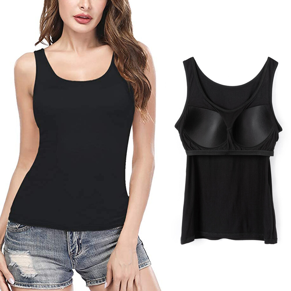 Women’s Camisole with Built in Shelf BRA Base Layer Vest Padded Workout Tank Top