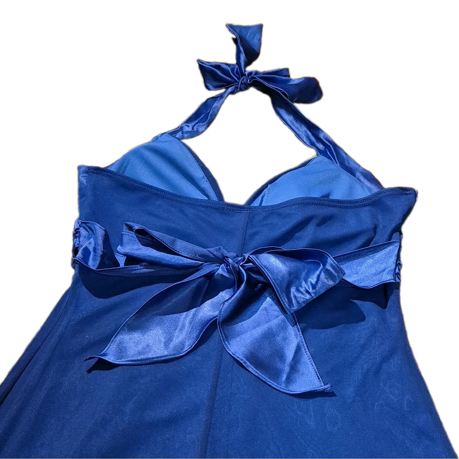 Vintage Y2k Taboo Blue Halter Satin Bow Fit & Flare Mini Dress Womens S 2821602D