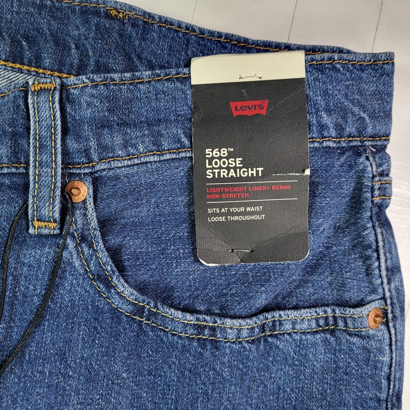 Levis Premium 568 Loose Straight Jeans 38×30 Mens Blue New With Tags 0 Cotton