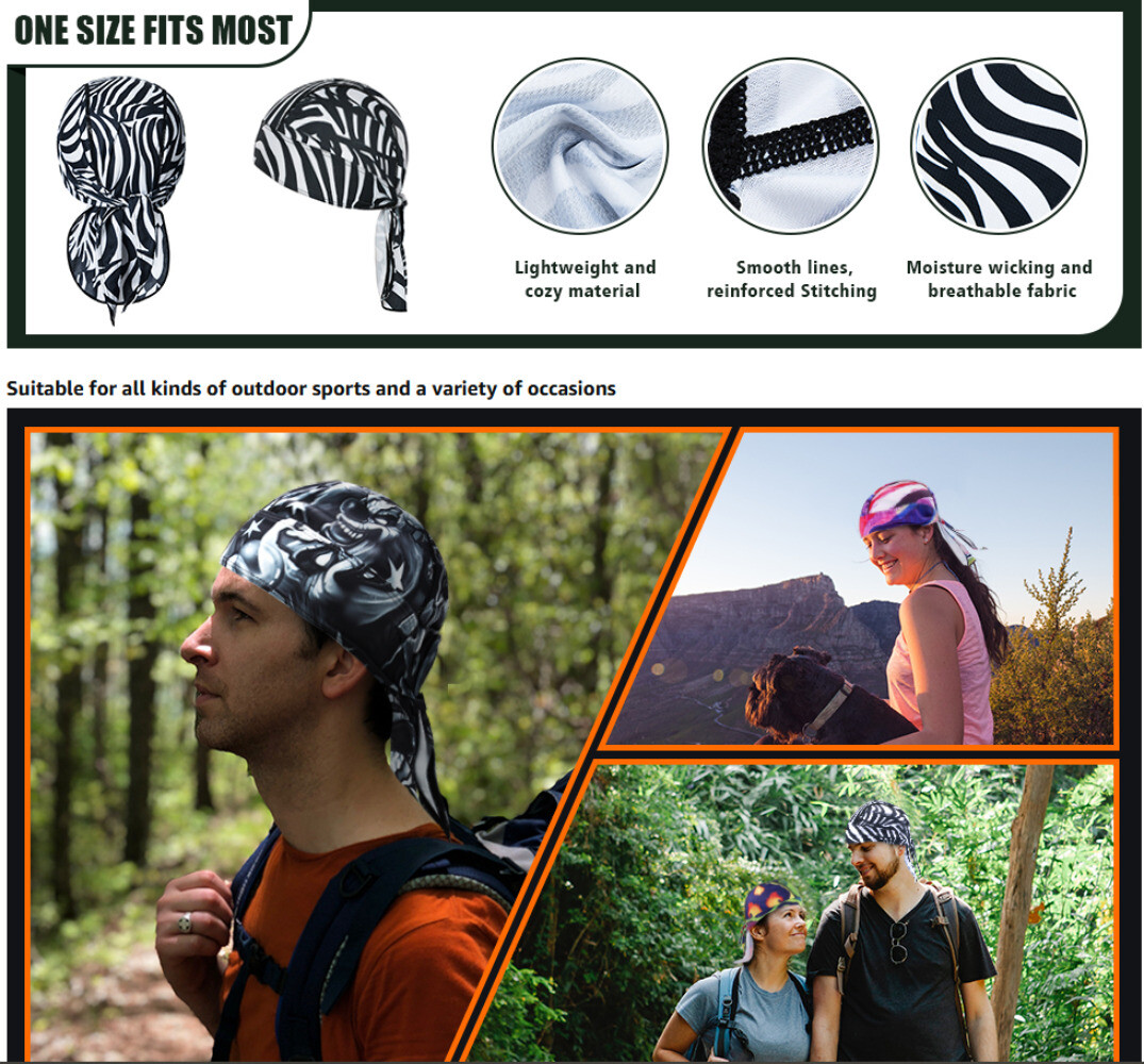 Durag Do Rag for Men Women Skull Cap Bandana Hat Breathable Helmet Linner Beanie