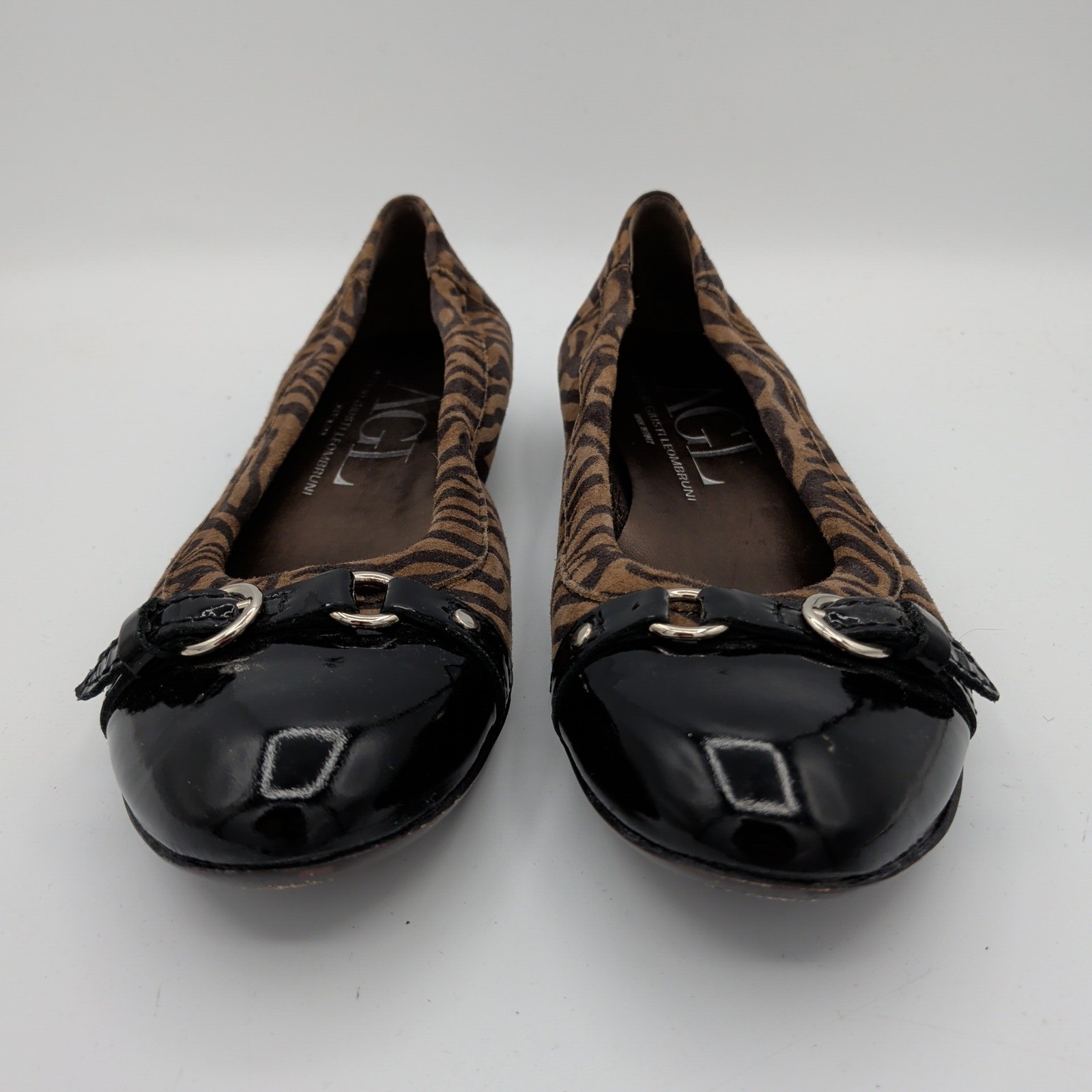AGL Monica Ballet Flats Zebra Print Cap Toe Ballet Flats Brown Black 38 Womens 8