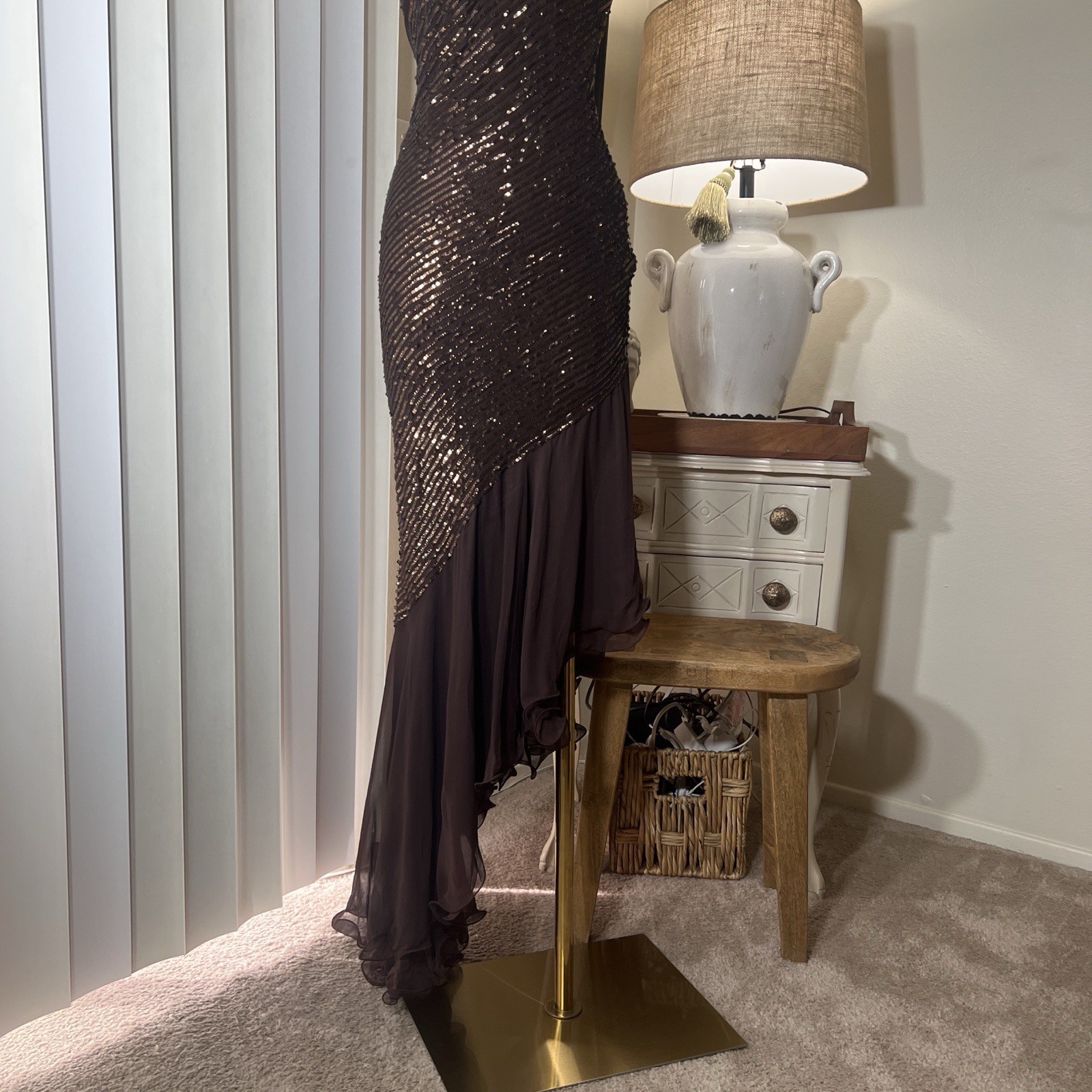 Vintage Cache Sequin Asymmetrical Bodycon One Strap Party Evening Wedding Dress