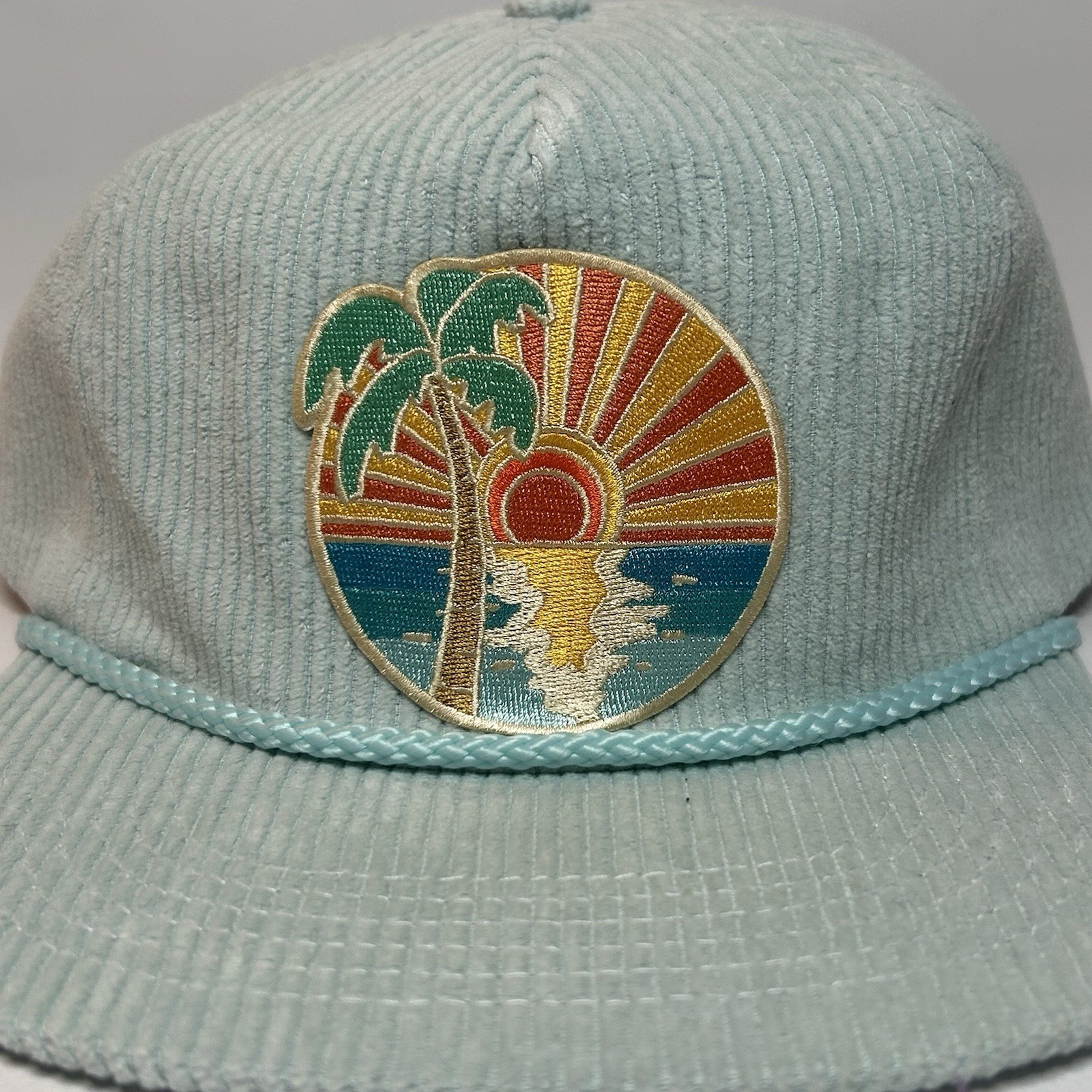 Vintage Light Blue Corduroy Hat with Sunset Patch