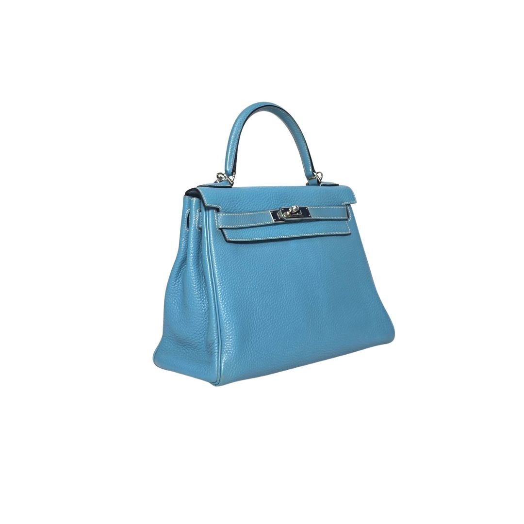 Hermes Kelly 28 Blue Jeans Togo Leather Bag Stamp Square K (2007)