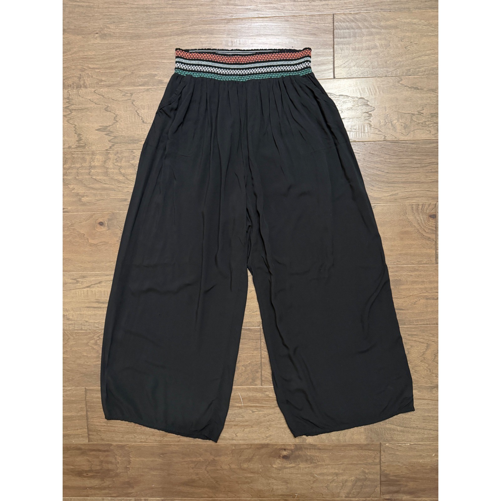 Swim by Cacique Black Wide Leg Beach Cover Up Pants Plus Size Smocked Waist