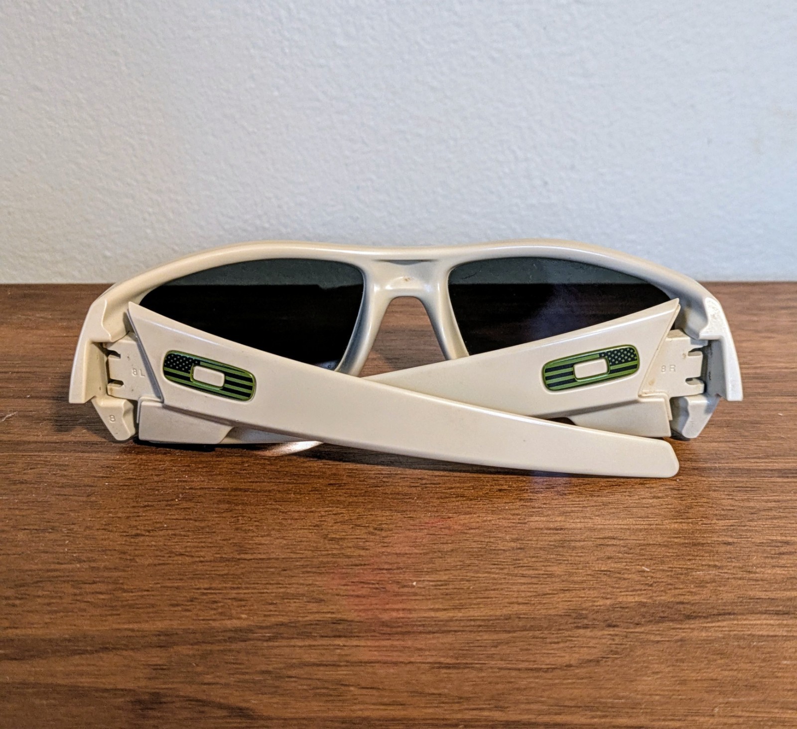 Standard Issue Desert Tan Oakley Gascan Sunglasses w/ Black Lens Green Emblem SI