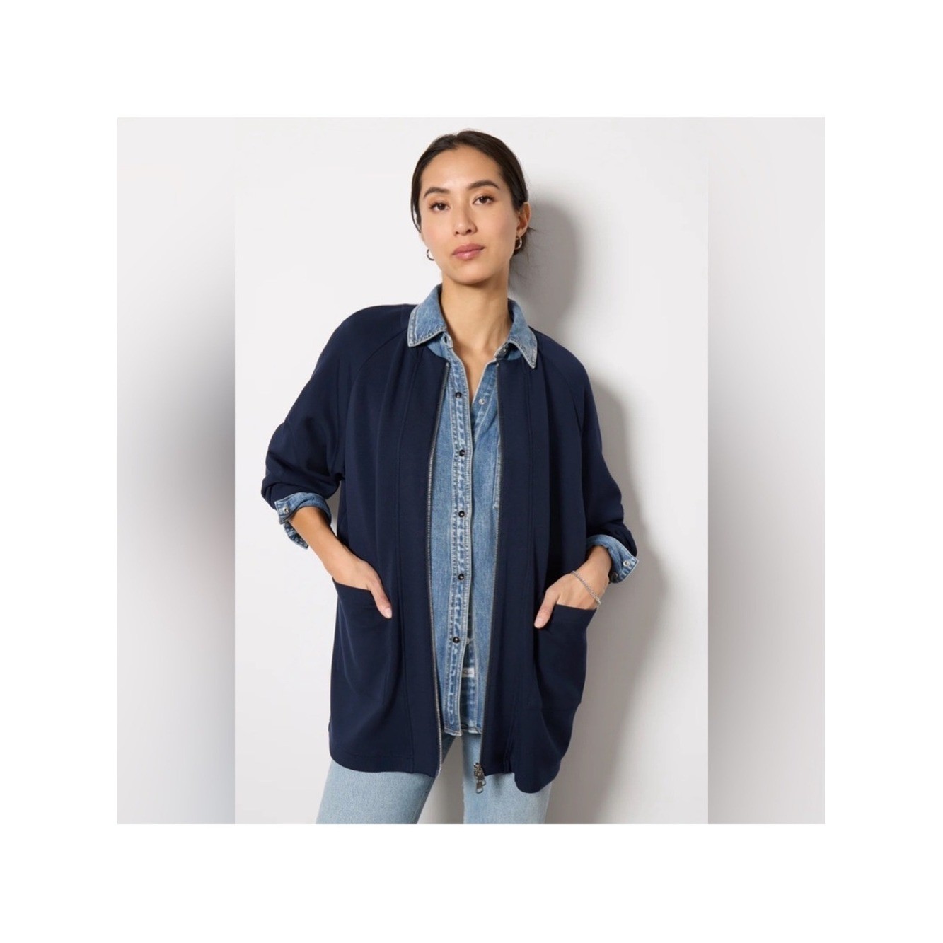 Varley Evereve Sweatshirt Jacket Women Augusta Zip Through Navy Doublesoft Sz M