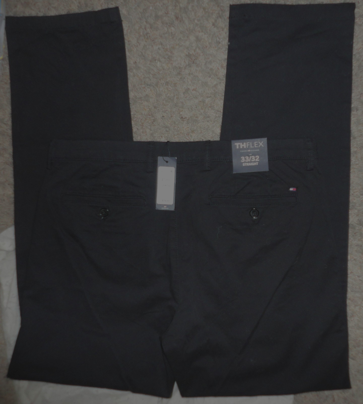 TOMMY HILFIGER Mens TH FLEX BLACK STRAIGHT-FIT CHINO PANTS~Sz 33 X 32~Thflex~NEW