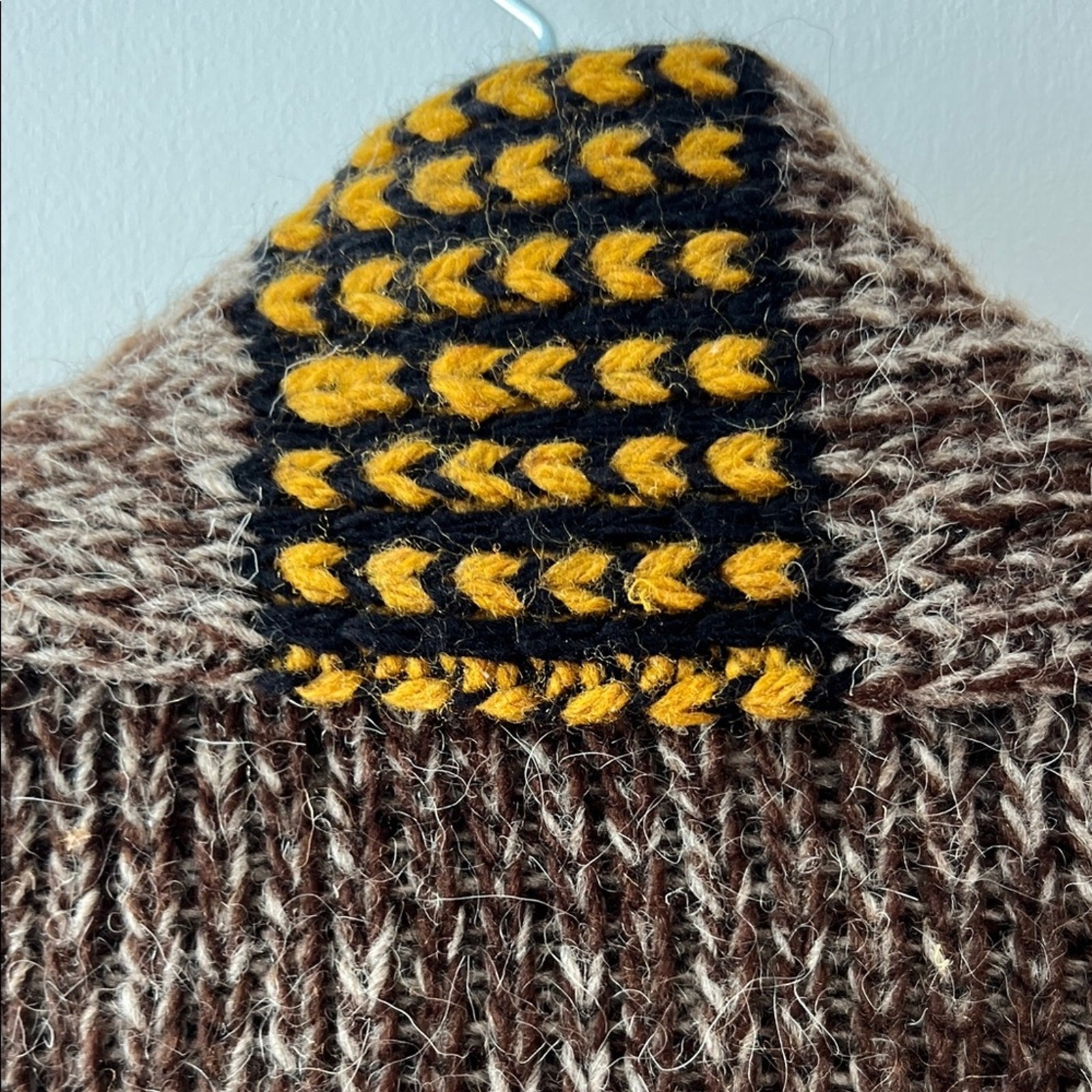 Source Unknown Brown and Yellow Patterned Cardigan, 38” across chest