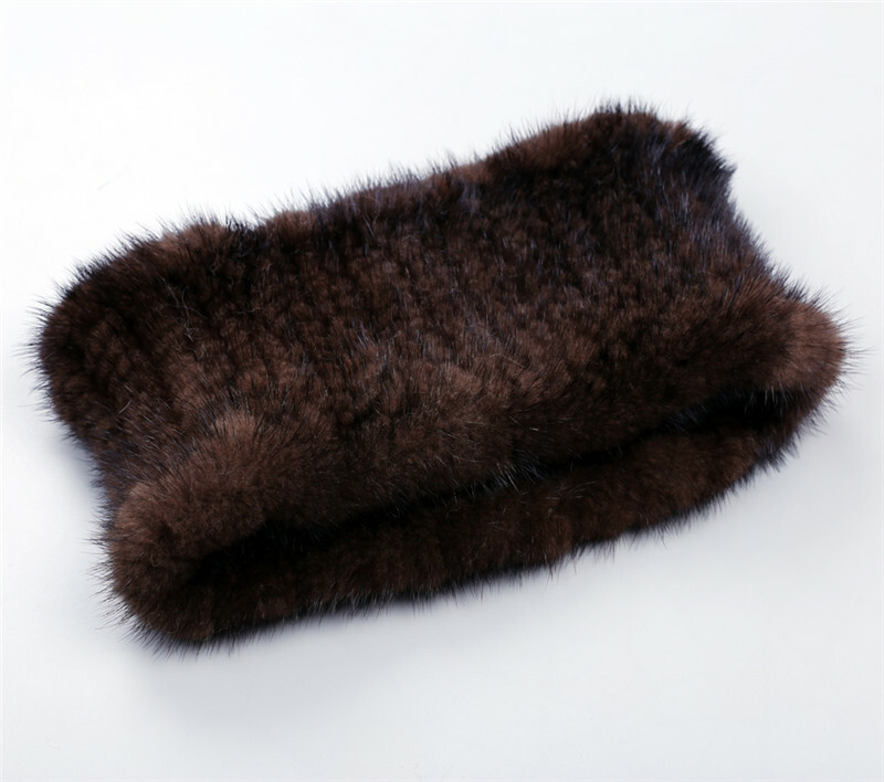 New Real Brown Knitted Mink Knitted Fur Headband Ear Neck Warmer Look