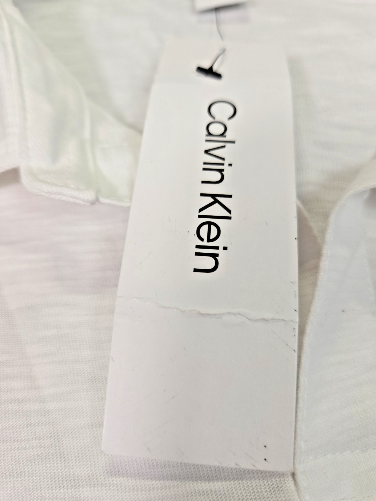 Calvin Klein V-Neck Spell Out Cotton Polo Brilliant White Mens Large