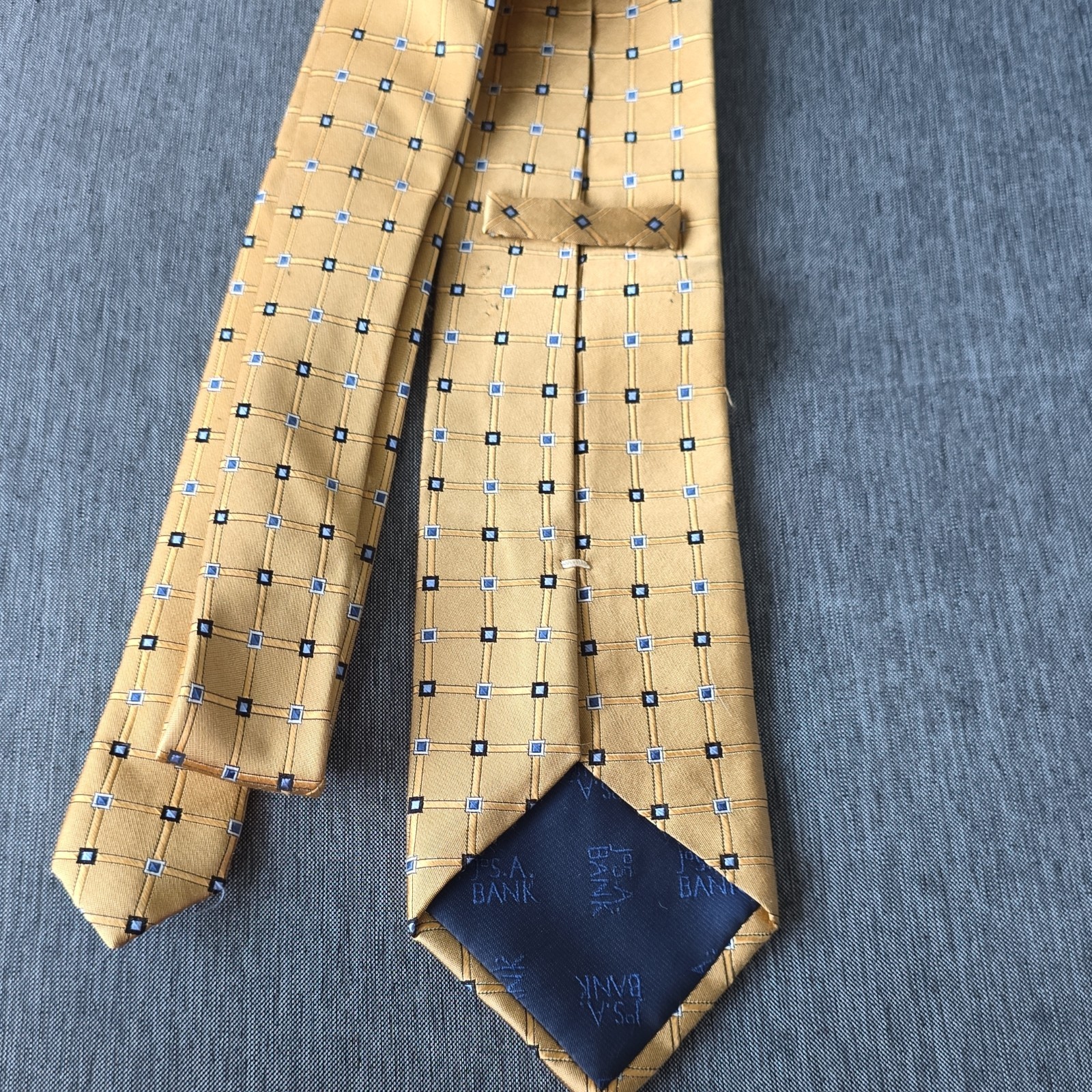 Imperial Silk Geometric Banking Theme Tie Gold Blue Black Woven Logo