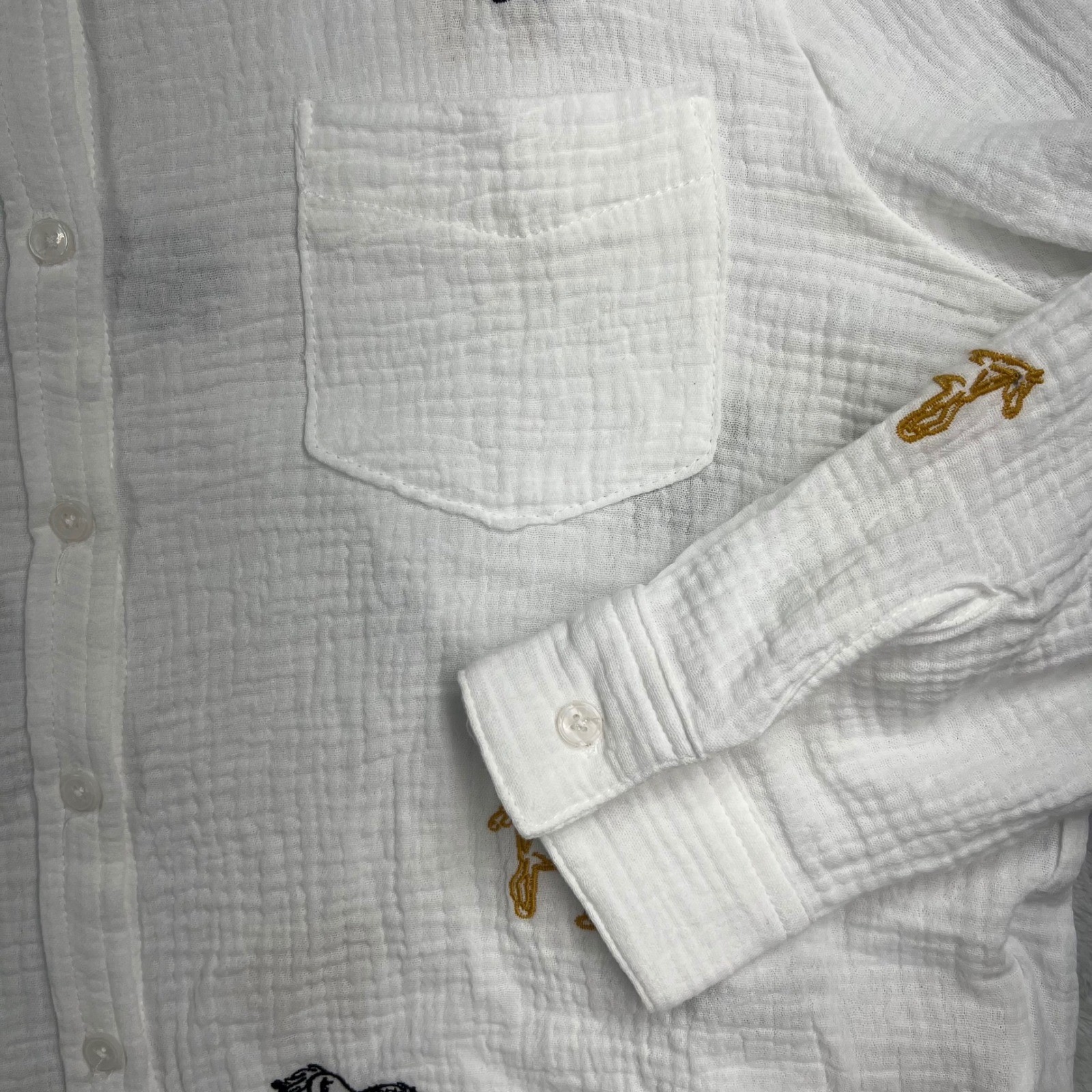 Philosophy Republic Clothing White Gauze Horse Embroidered Button Down Shirt M