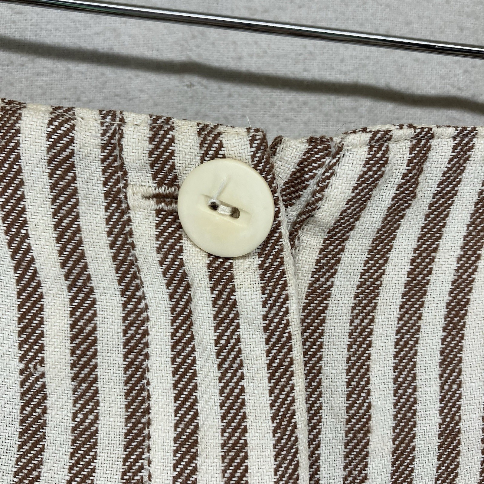 Vintage Women’s Linen Blend Paper Bag Waist Pleated Pants Beige Brown Striped 12