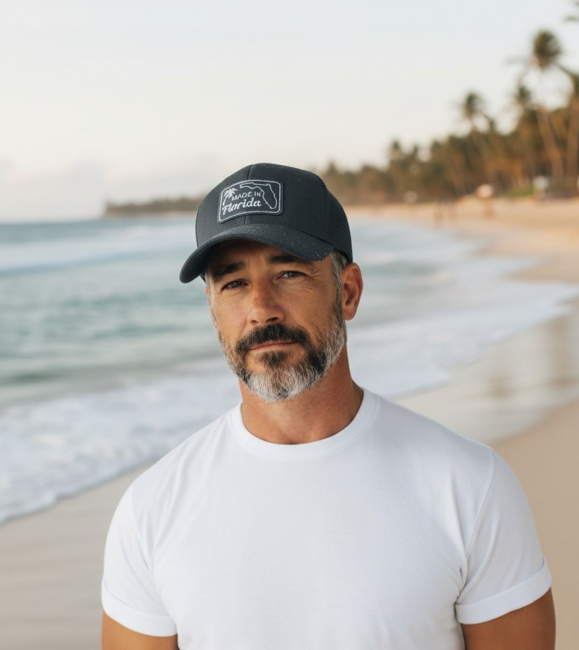 Gelante Made in Florida Patch Black Trucker Hat Adjustable Mesh Back Men