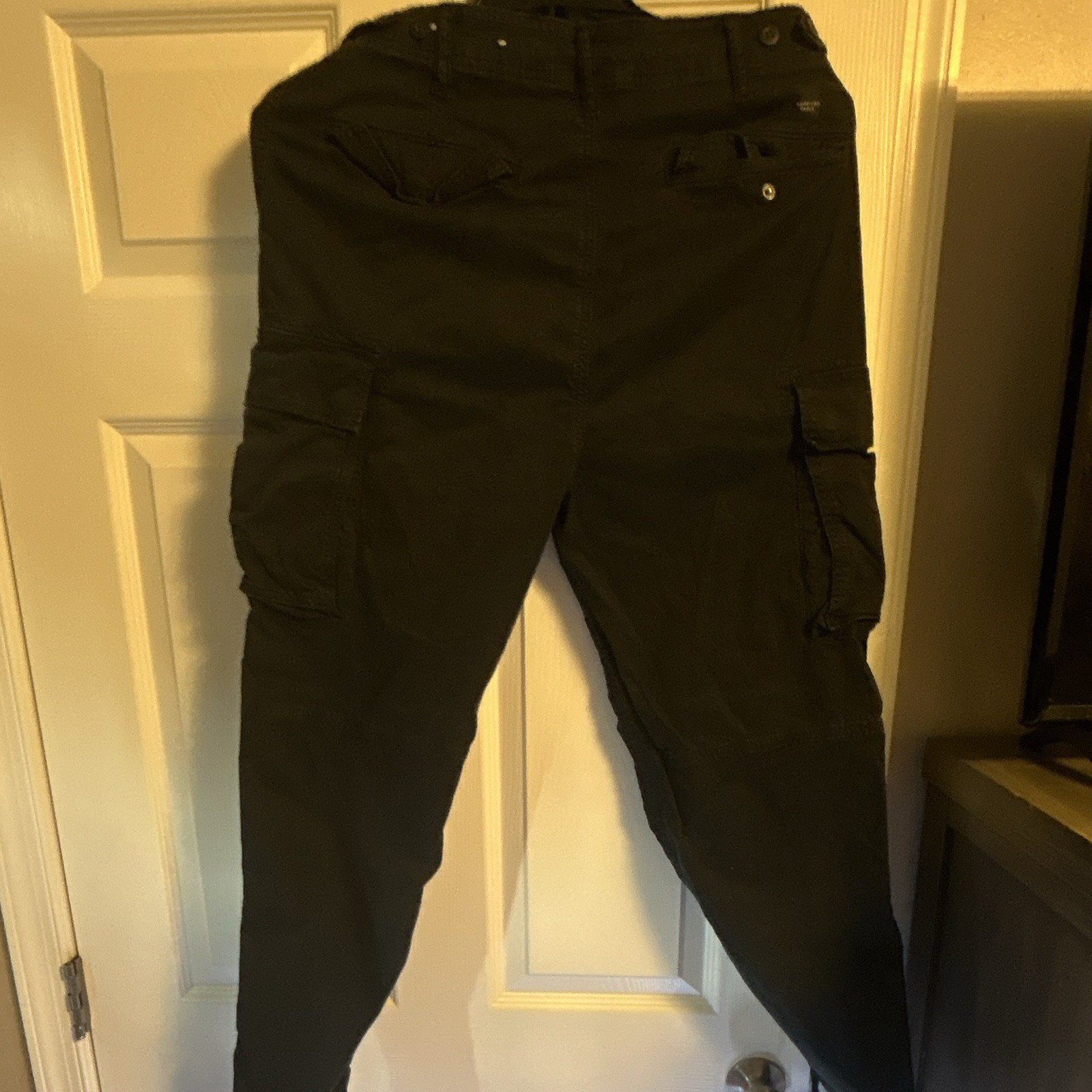 American Eagle Flex Black Cargo Pants Mens 30W Skinny Tapered Canvas Pockets