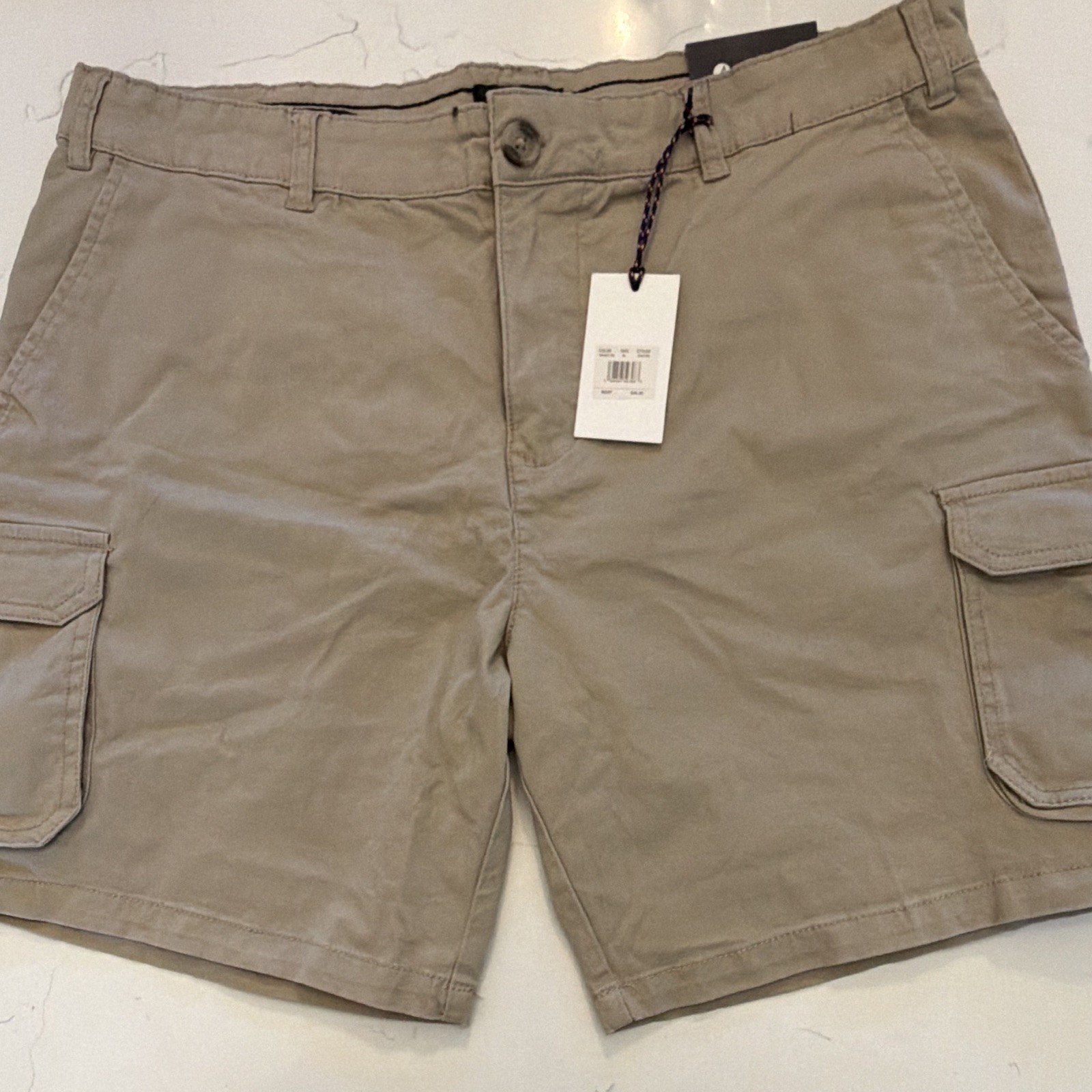 Sperry Men’s Washed Tan Cotton Cargo Shorts Flat Front Zip Cargo Pockets