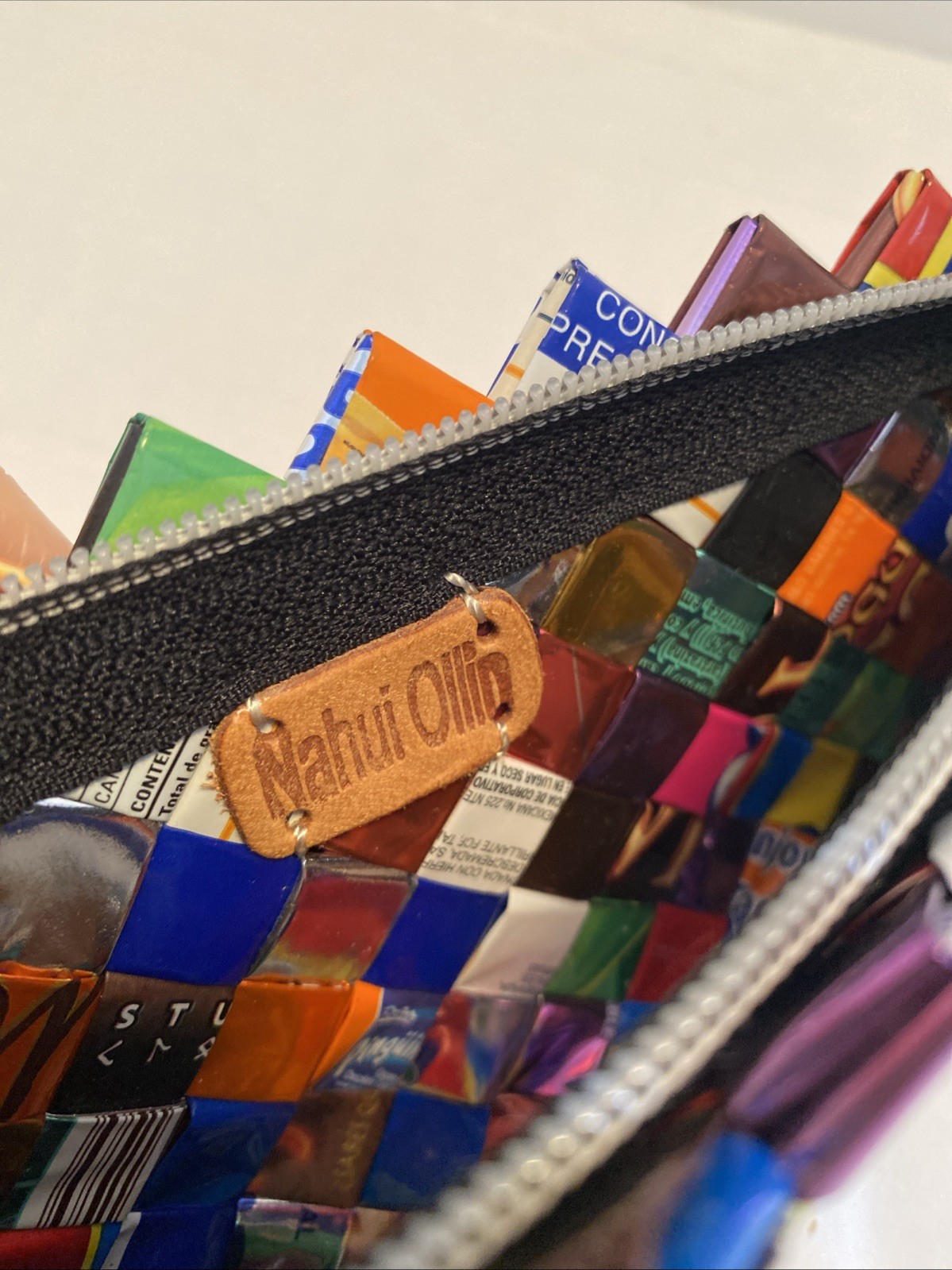 Nahui Ollin Candy Gum Wrapper Woven Purse Zip Closure Recycled Retro Artsy EUC