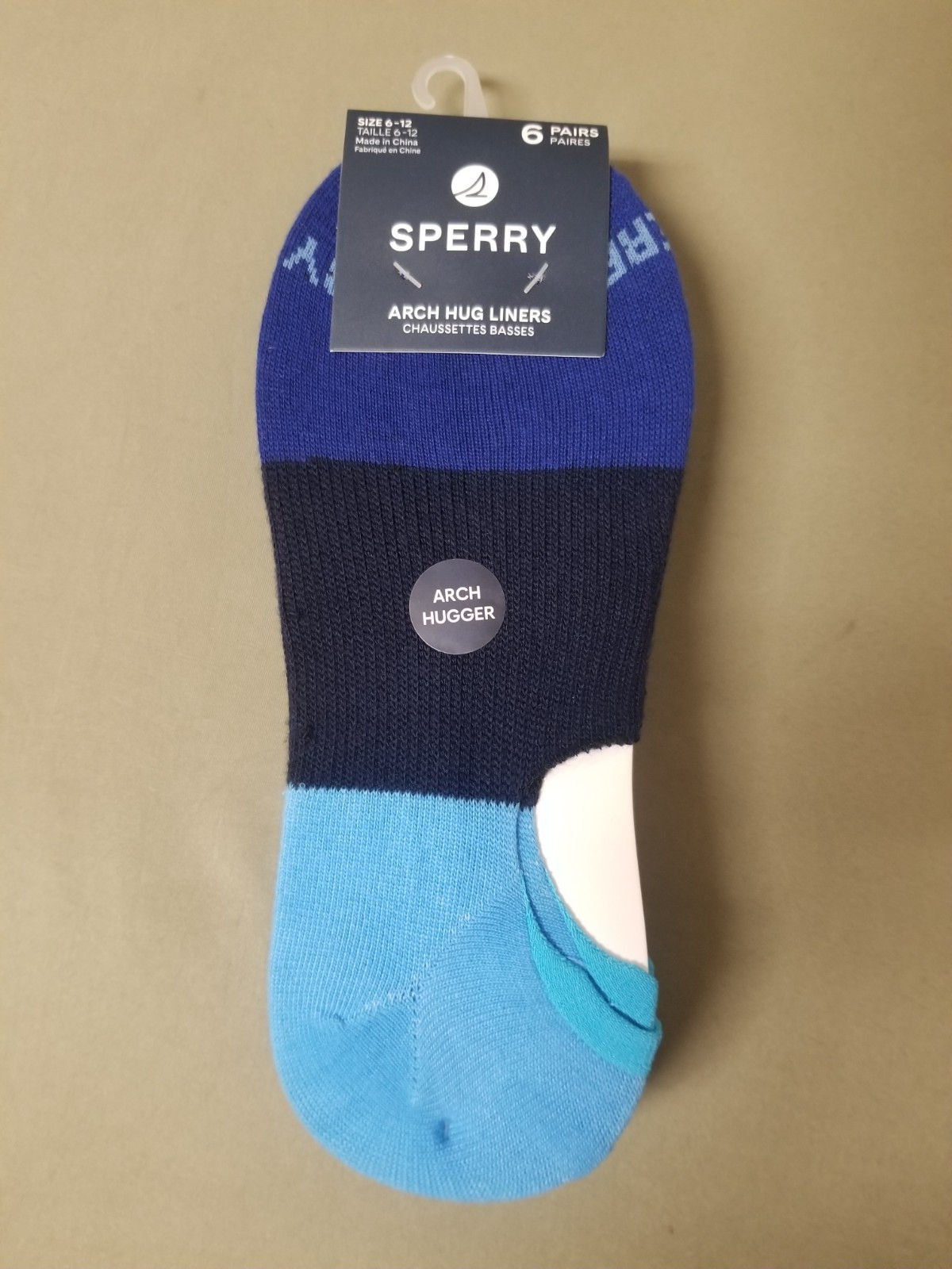 New Sperry Mens 6 Pack Arch Hug No Show Liner Socks.